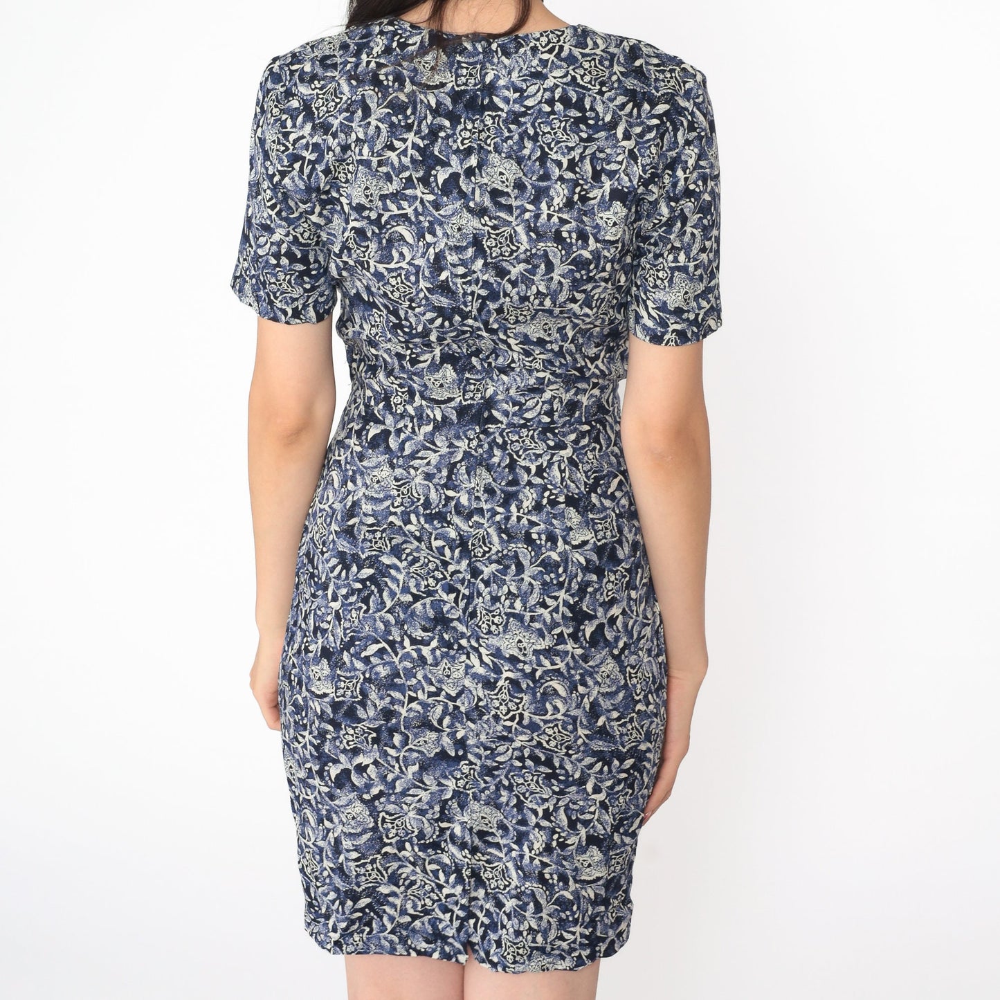 90s Floral Rayon Mini Dress Blue Wrap Tie Skirt Short Sleeve Small 4