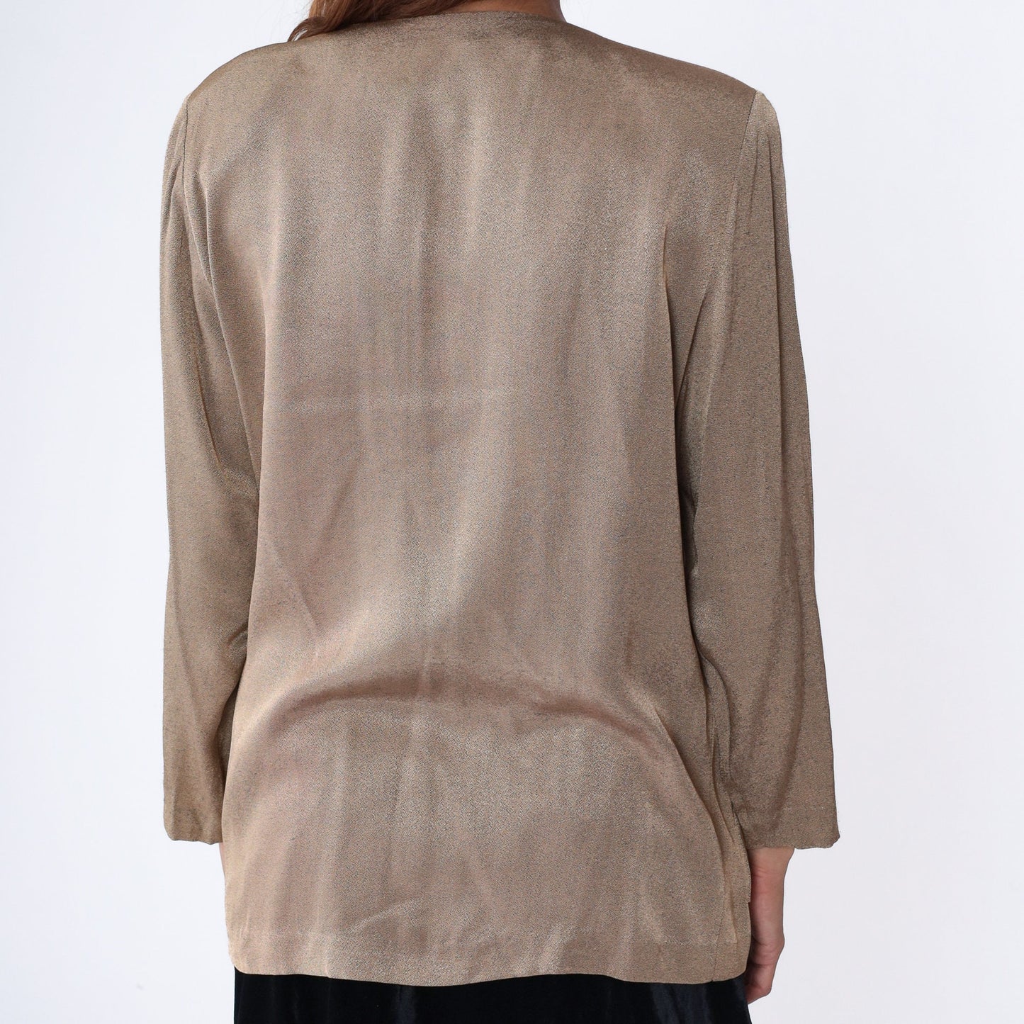 90s Metallic Bronze Snakeskin Fringe Jacket Frog Button Medium
