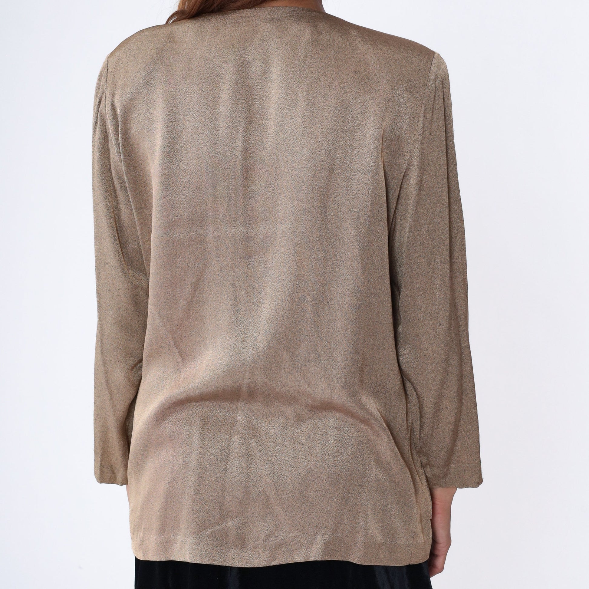 90s Metallic Bronze Snakeskin Fringe Jacket Frog Button Medium