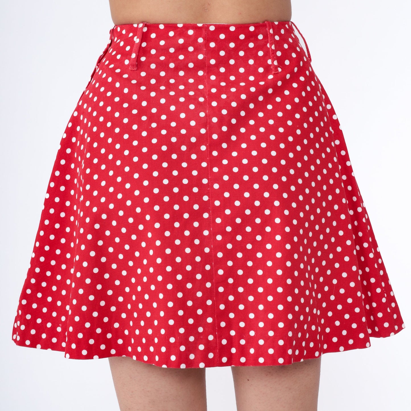60s Junior House Polka Dot Mini Skirt Red A-Line High Waisted Extra Small