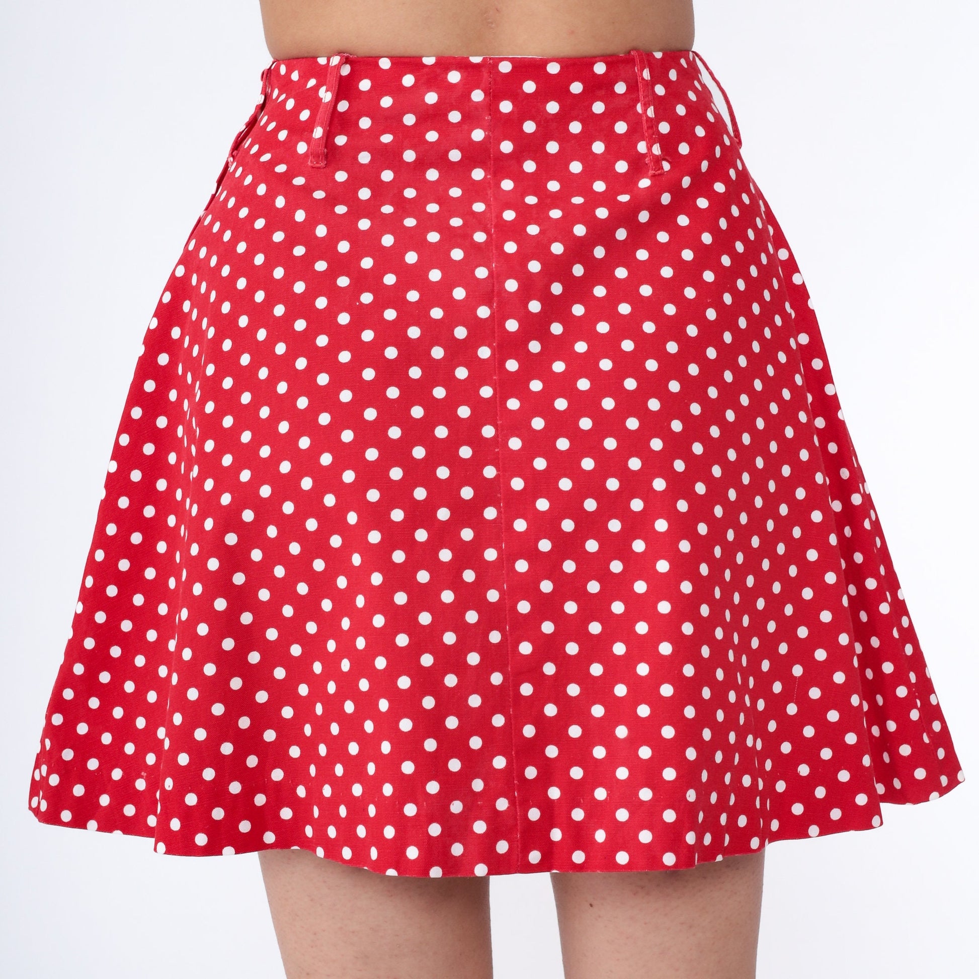 60s Junior House Polka Dot Mini Skirt Red A-Line High Waisted Extra Small