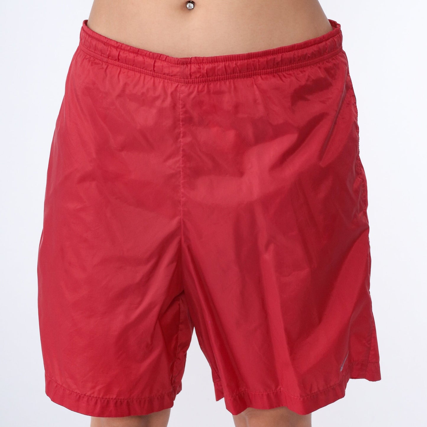90s Nike Swim Shorts Red Nylon Spellout Navy Stripe Extra Large XL