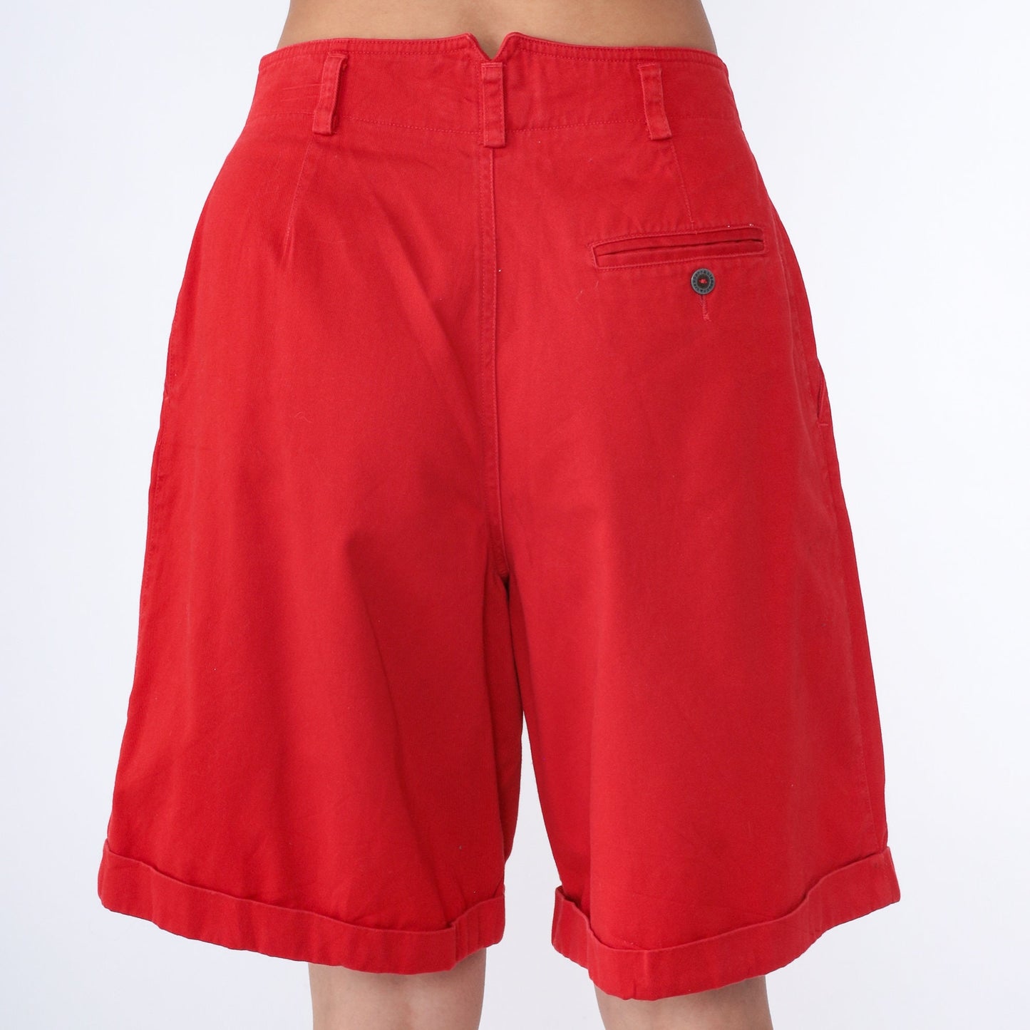 90s Liz Claiborne Red Pleated Shorts High Waist Cotton Cuffed Large 12