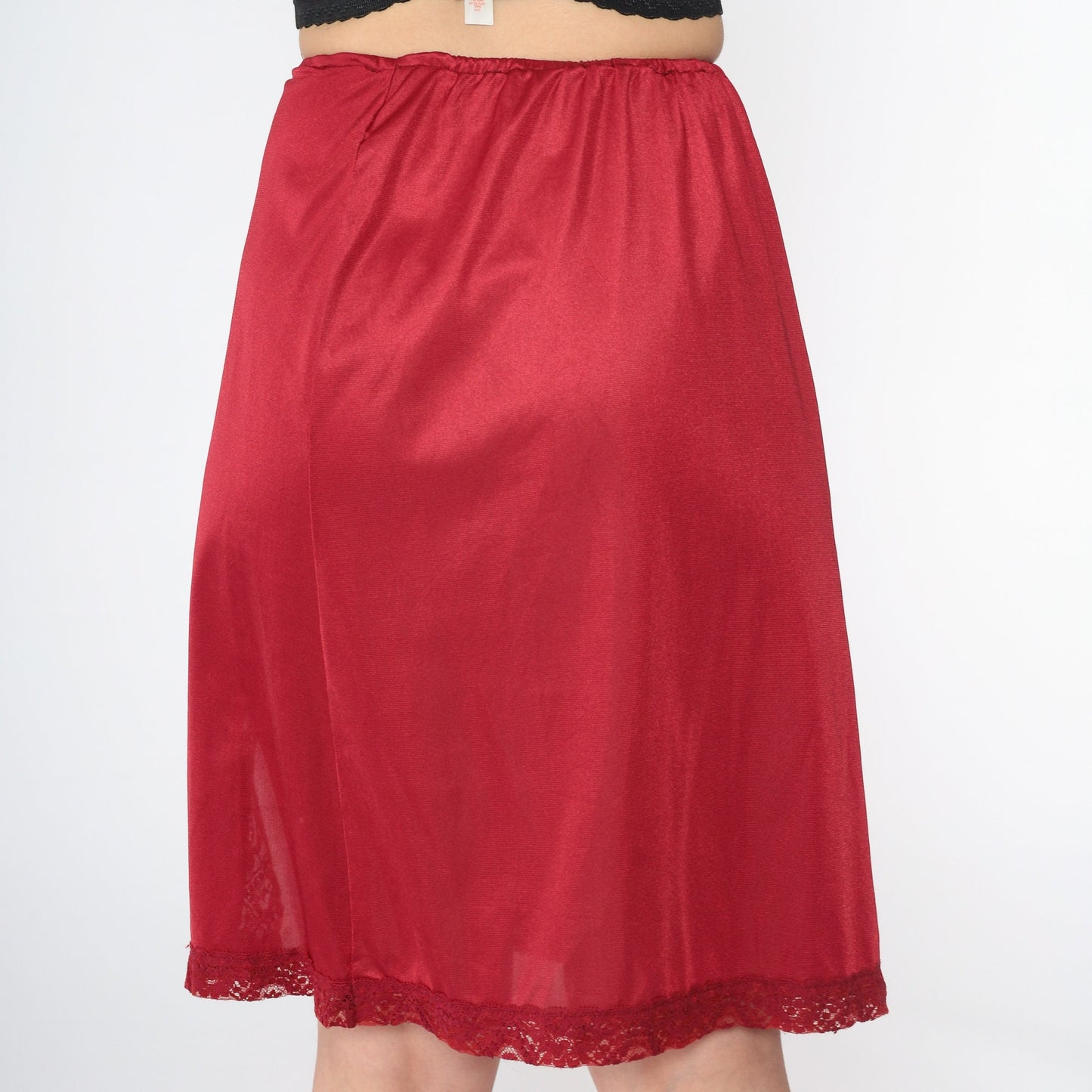 70s Vassarette Red Lace Half Slip Skirt High Waist Front Slit Medium