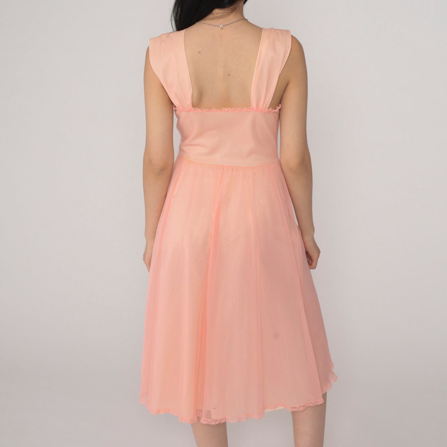 70s Gotham Gold Stripe Nightgown Pink Beaded Lace Applique Midi Small