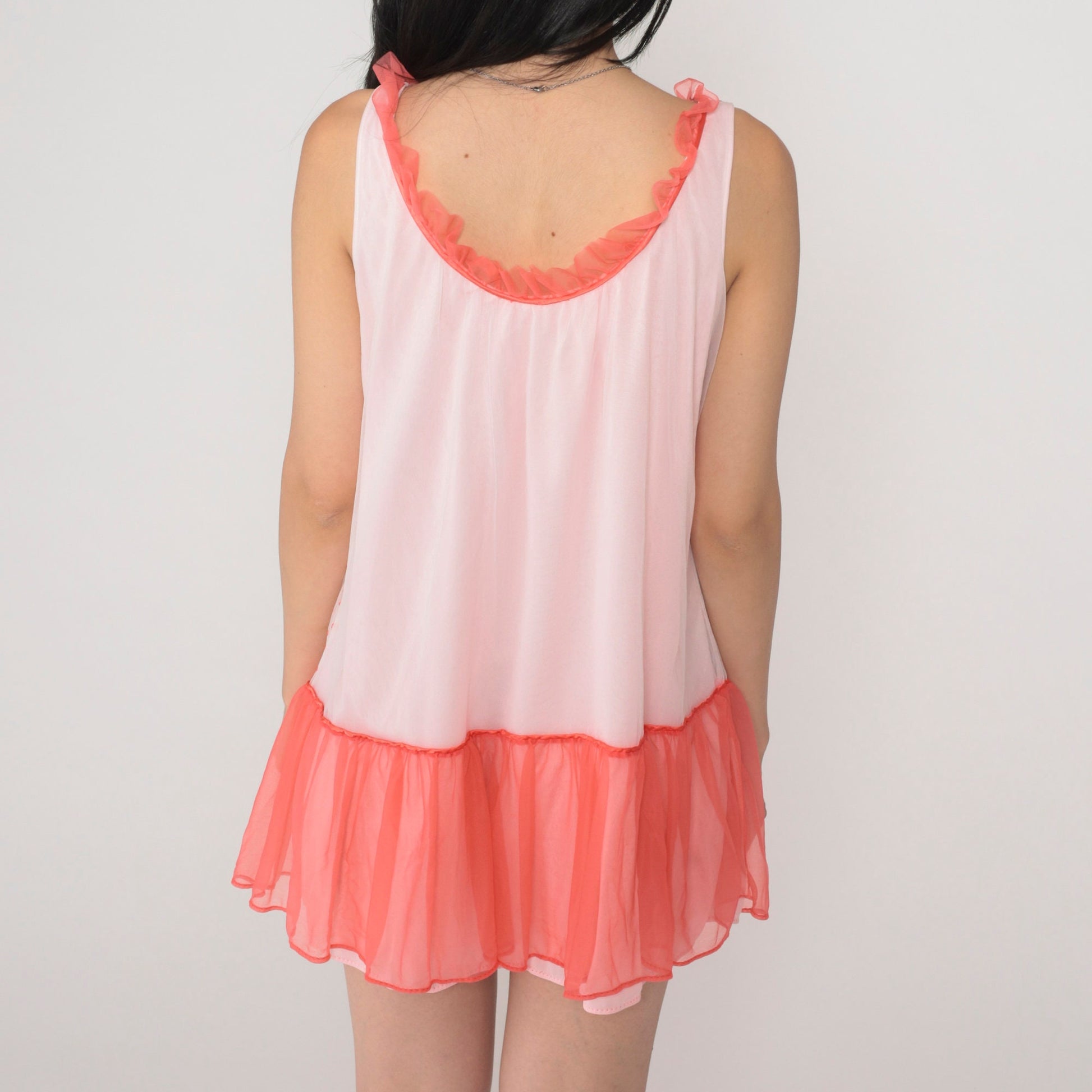 80s White Coral Polka Dot Nightgown Drop Waist Sleeveless Slip Dress Medium M