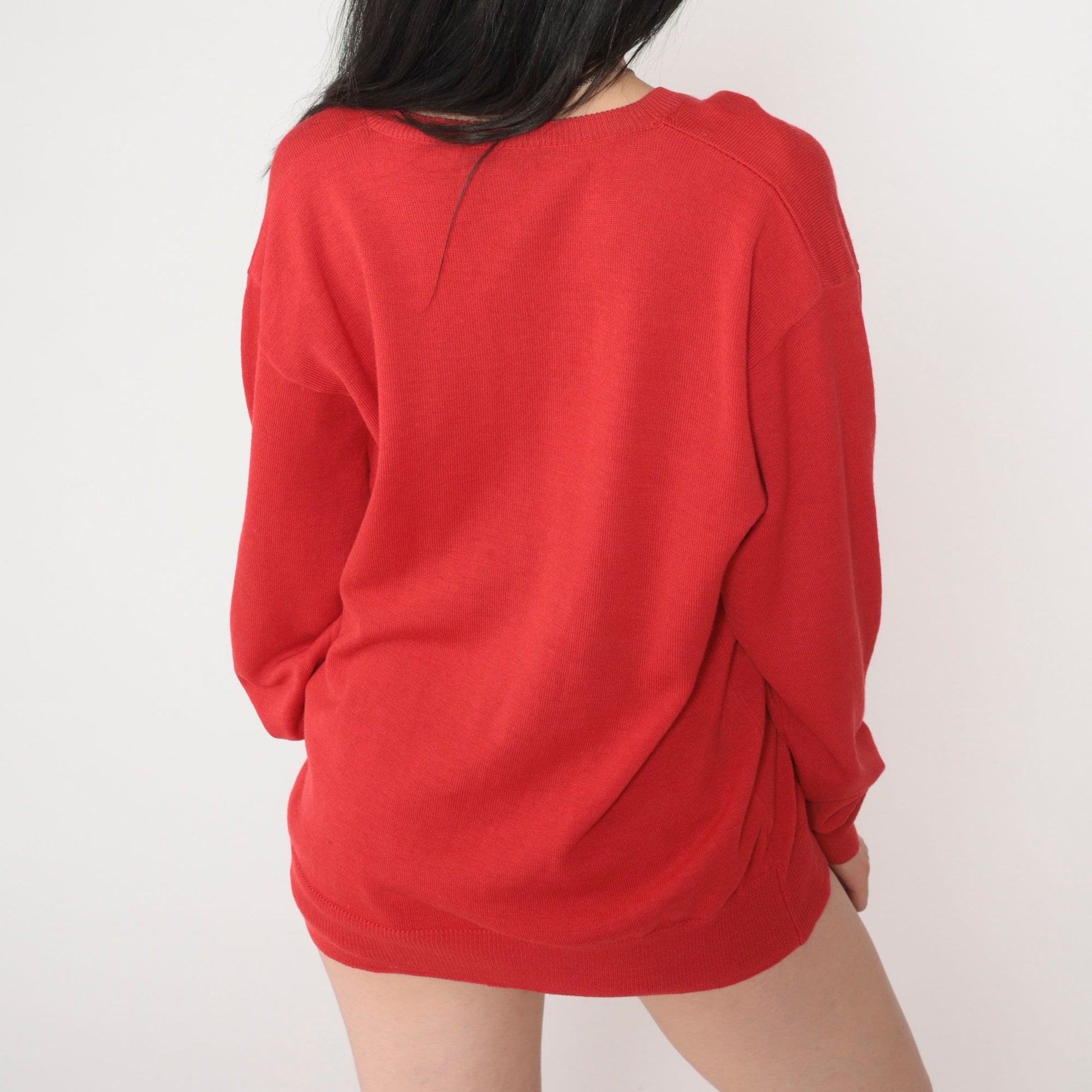 70s Chiemar Red Wool V-Neck Pullover Sweater Medium M