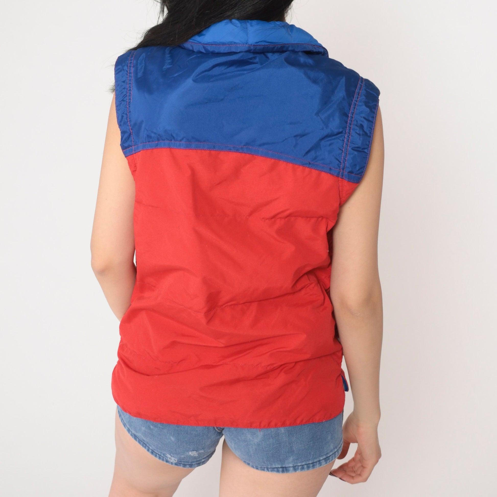 80s Snow Creek Goose Down Puffer Vest Blue Red Color Block Small