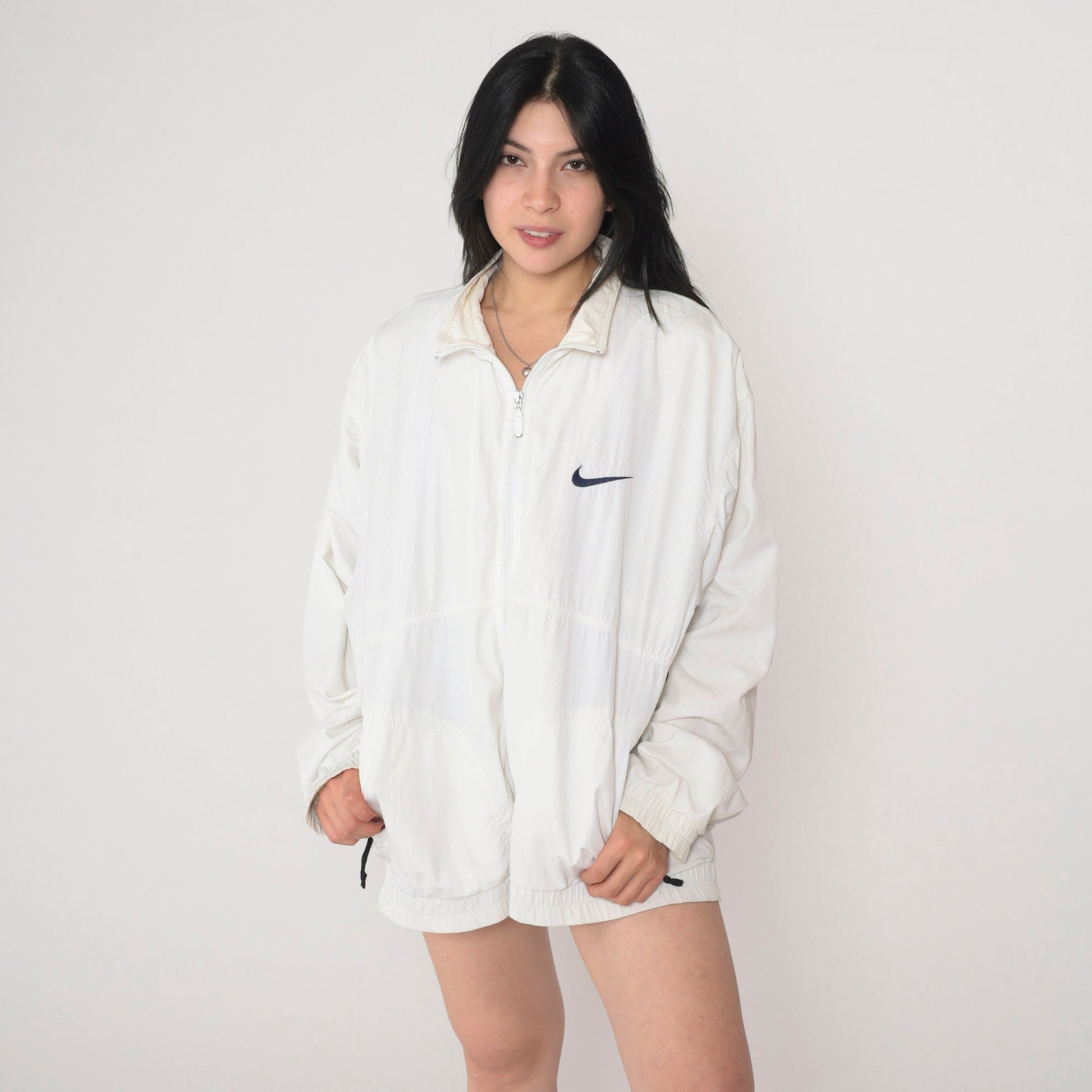 Nike Y2K White Windbreaker Jacket USA Flag Swoosh Nylon Large