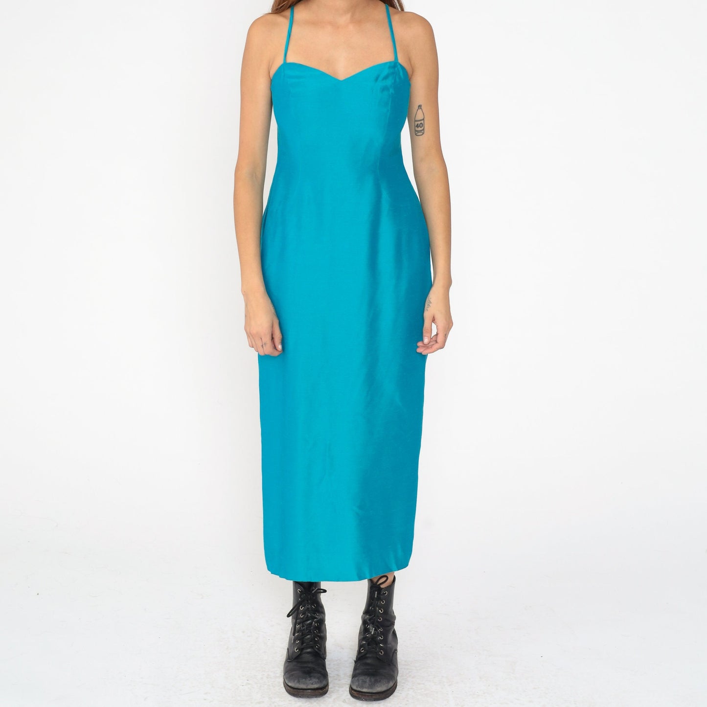 60s House of Bianchi Blue Maxi Dress Sweetheart Neckline Spaghetti Strap Small