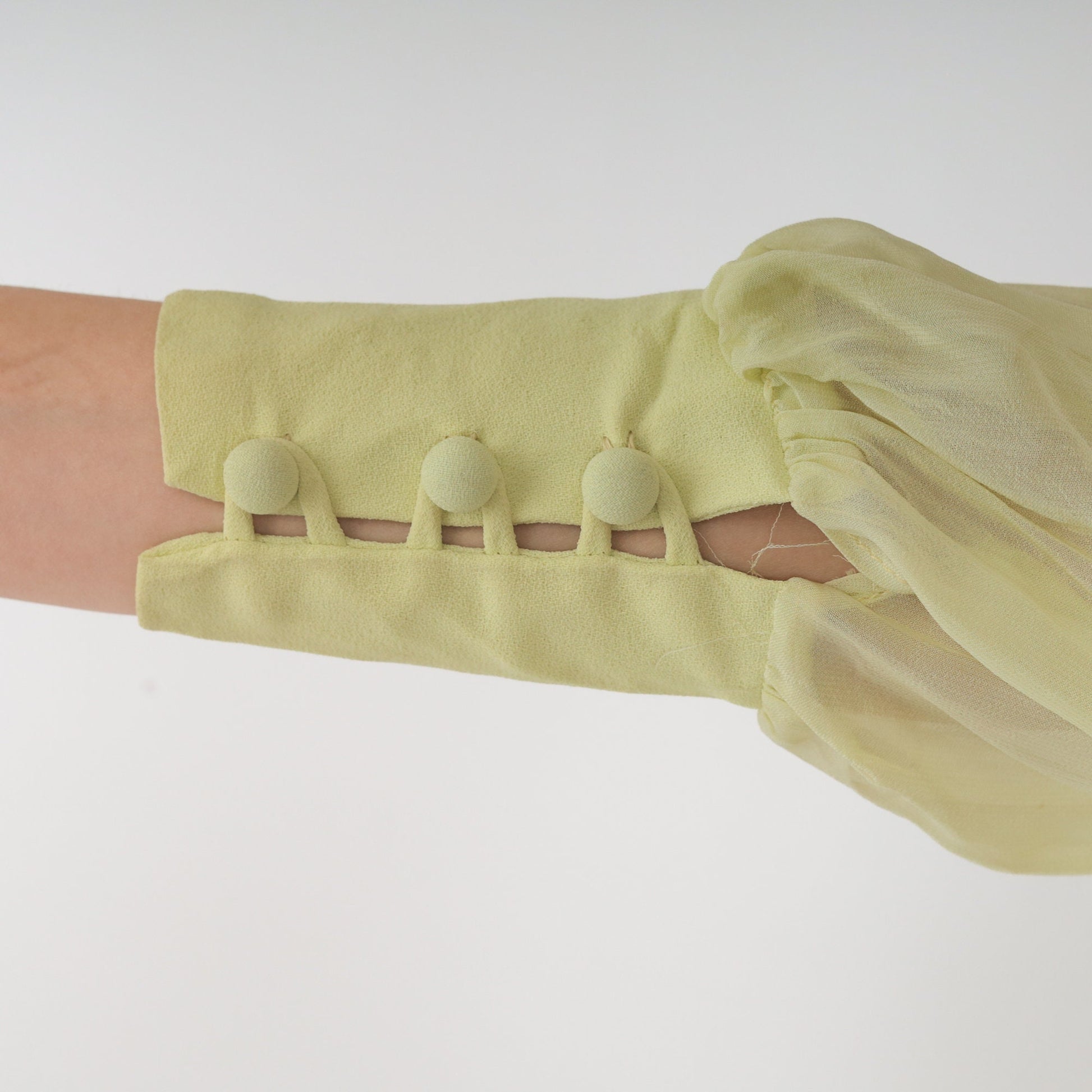 60s Lime Green Mini Dress Empire Waist Pleated Chiffon Sleeve Extra Small