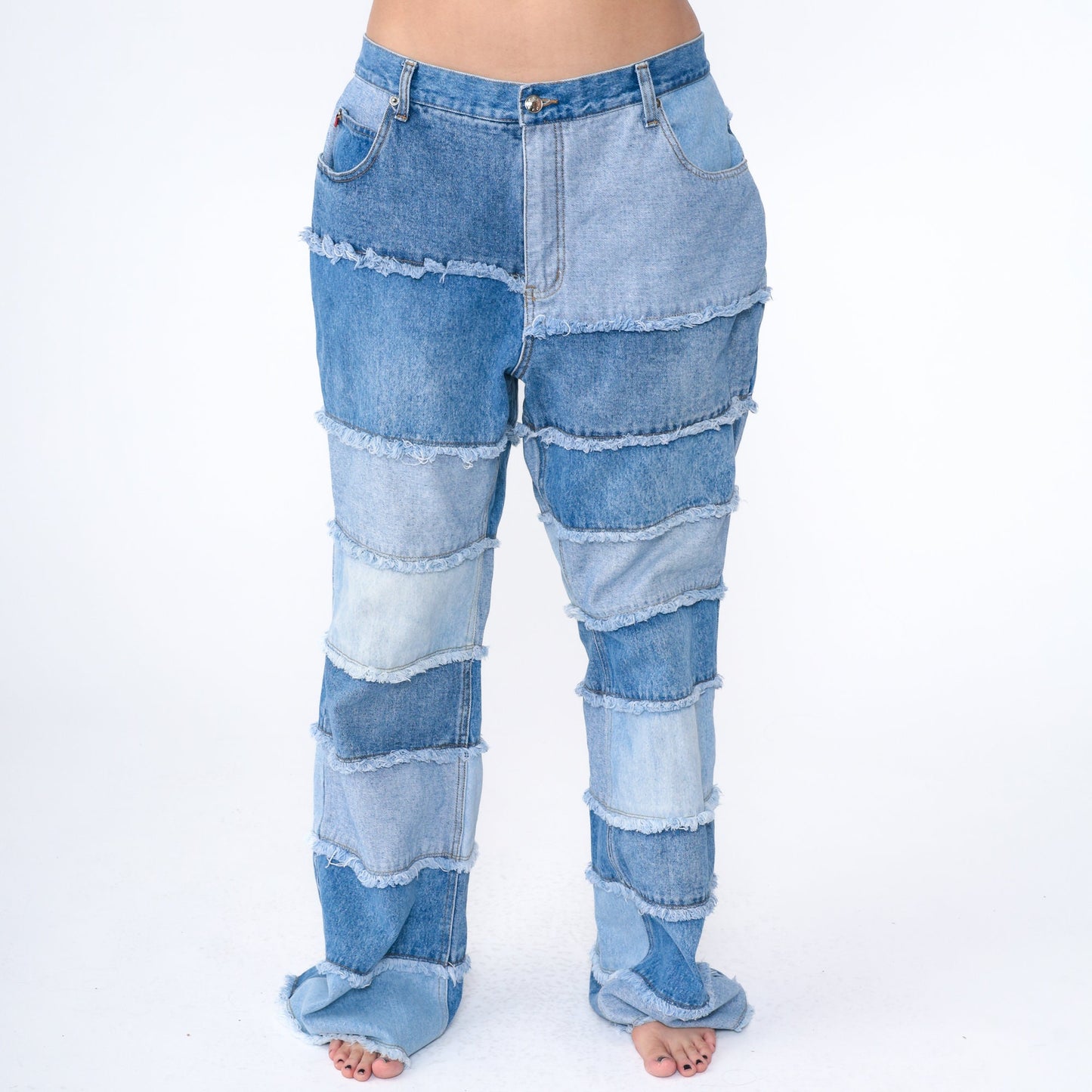 Y2K Zana Di Patchwork Bell Bottom Jeans Blue Denim Plus Size 20