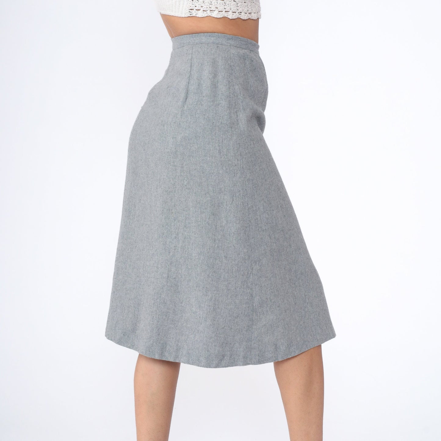 70s Bobbie Brooks Grey Midi Skirt Button Front High Waist Extra Small