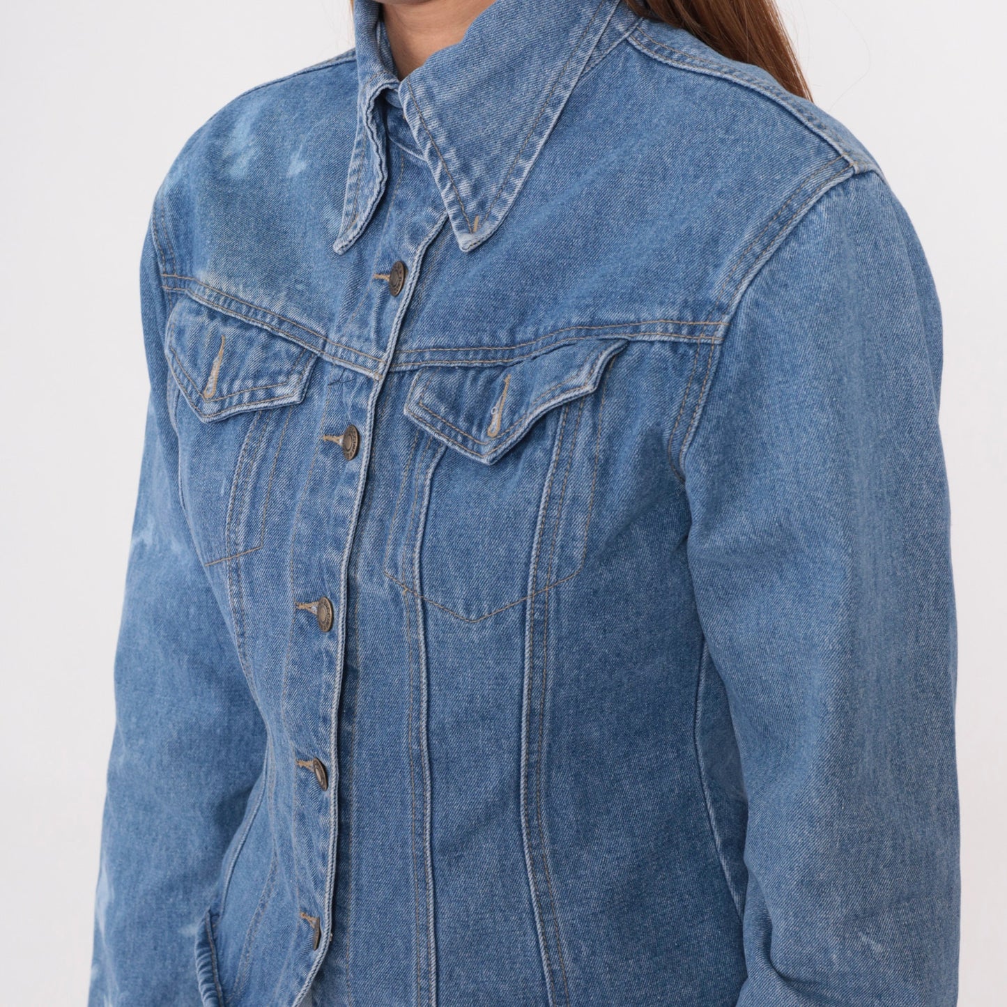 90s Baccini Bleach Splatter Denim Jacket Fitted Blue Stone Wash Small