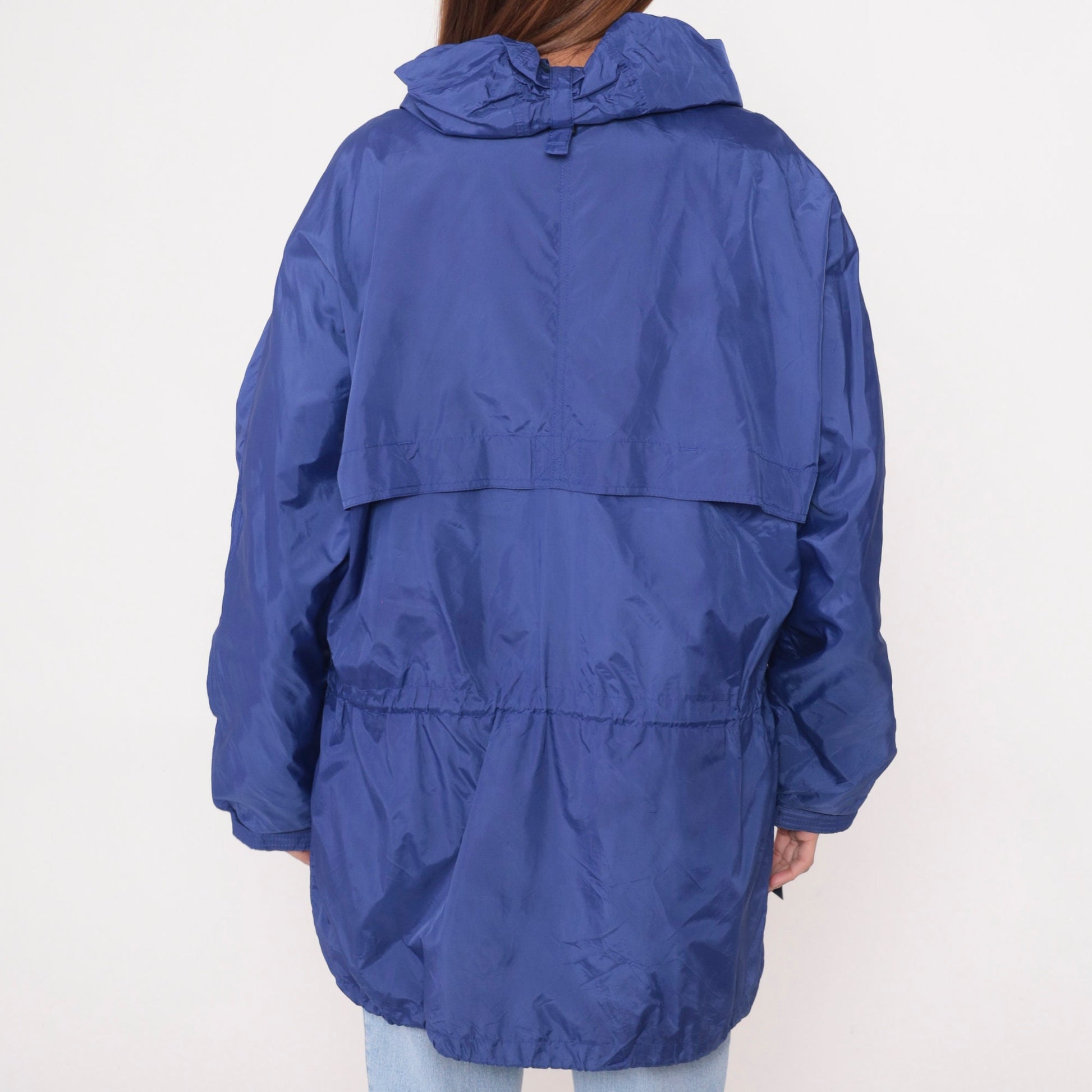 Eddie Bauer 90s Purple Windbreaker Jacket Hooded Nylon Zip Snap Medium