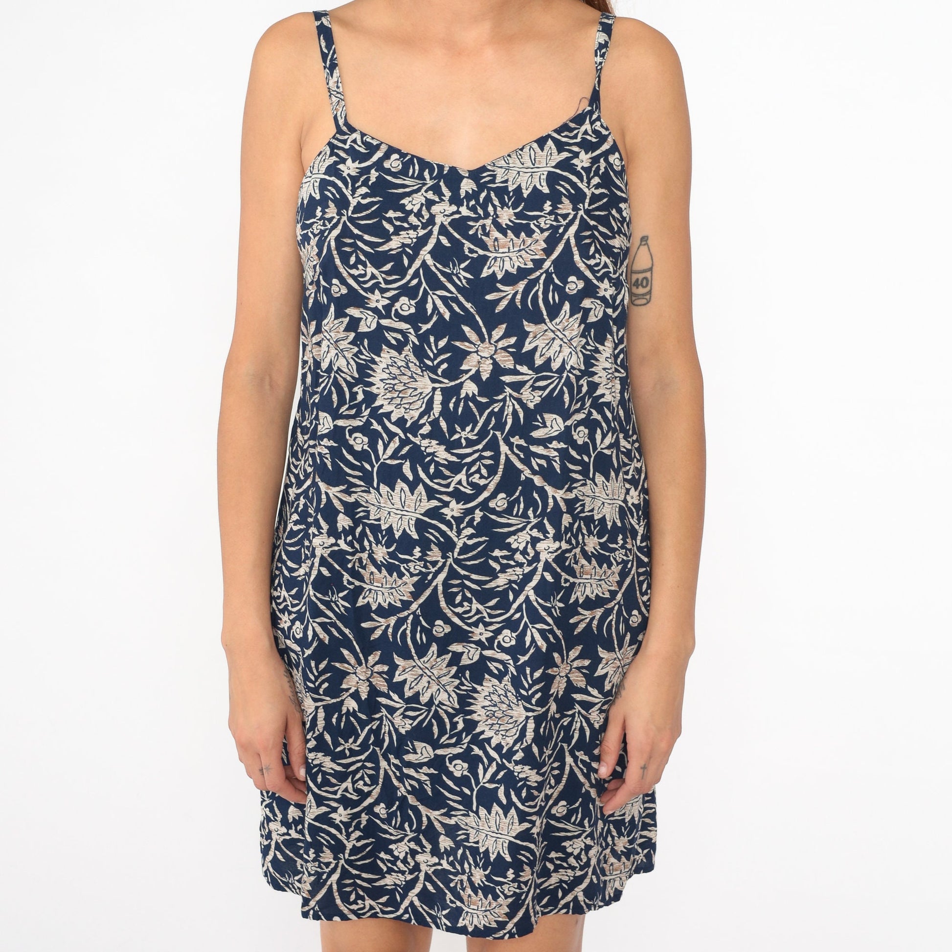 90s No Boundaries Blue Floral Mini Dress Spaghetti Strap Rayon Medium