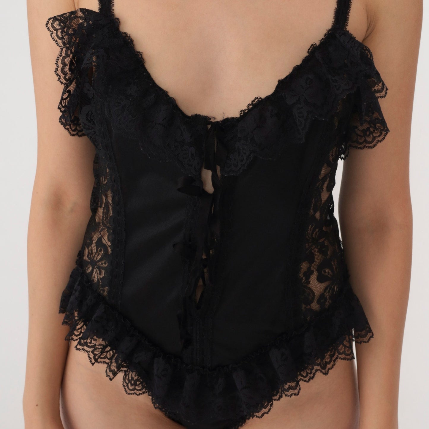 70s Black Lace Bodysuit Sheer Floral Teddy Lingerie Small