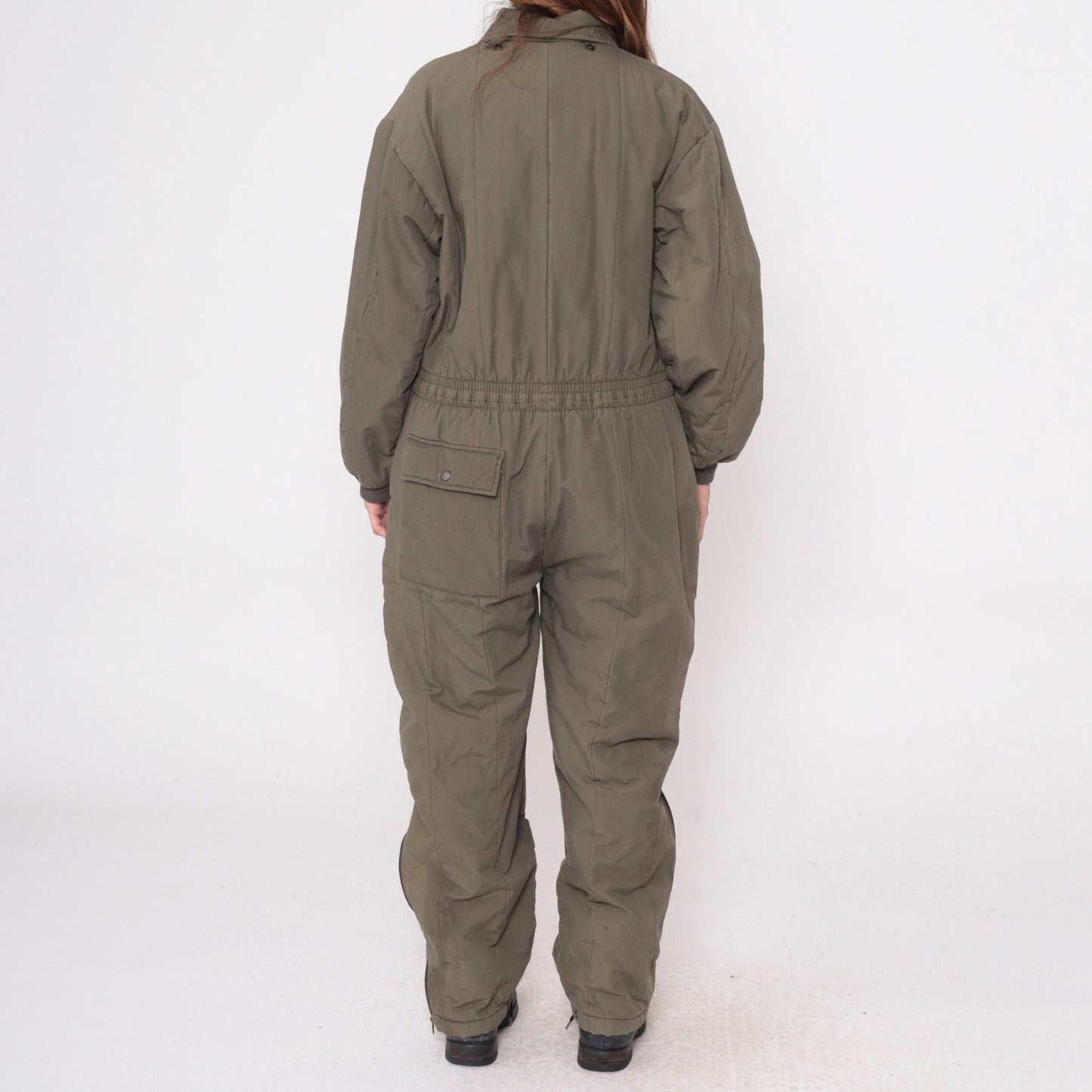 80s Snowmobile Coveralls Olive Green Insulated Jumpsuit Cargo Pockets Small