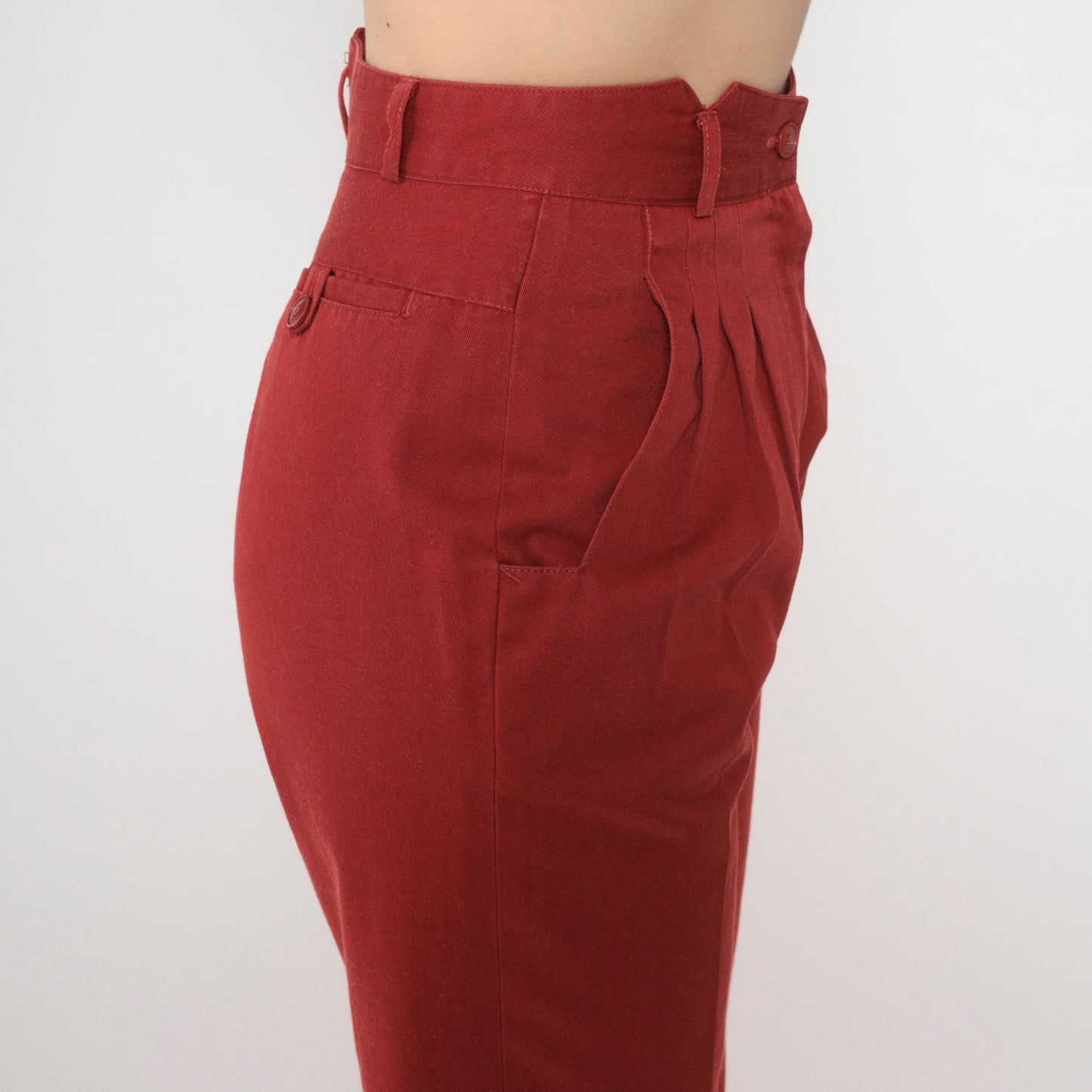 80s Red Pleated High-Waisted Tapered Trousers Extra Small XS