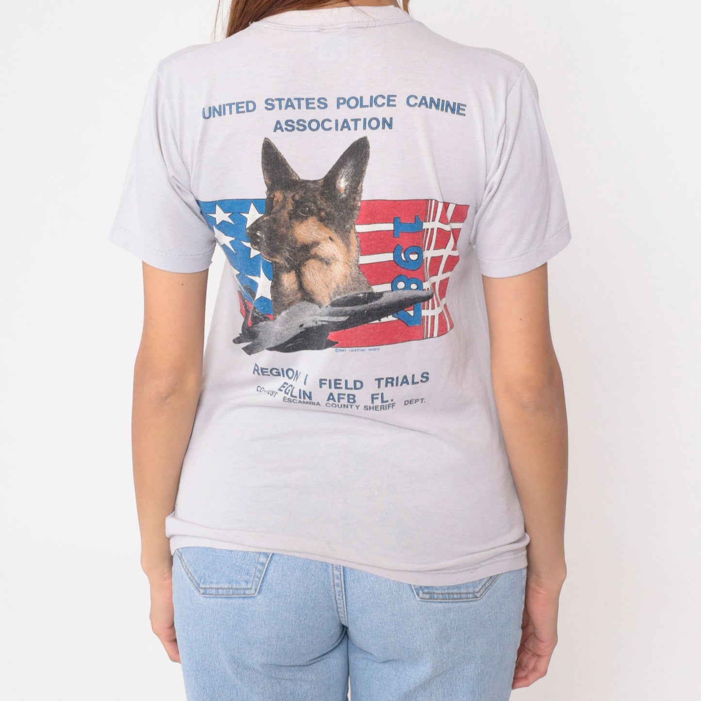 1987 Police Canine Association Graphic T-Shirt Grey Single Stitch Small