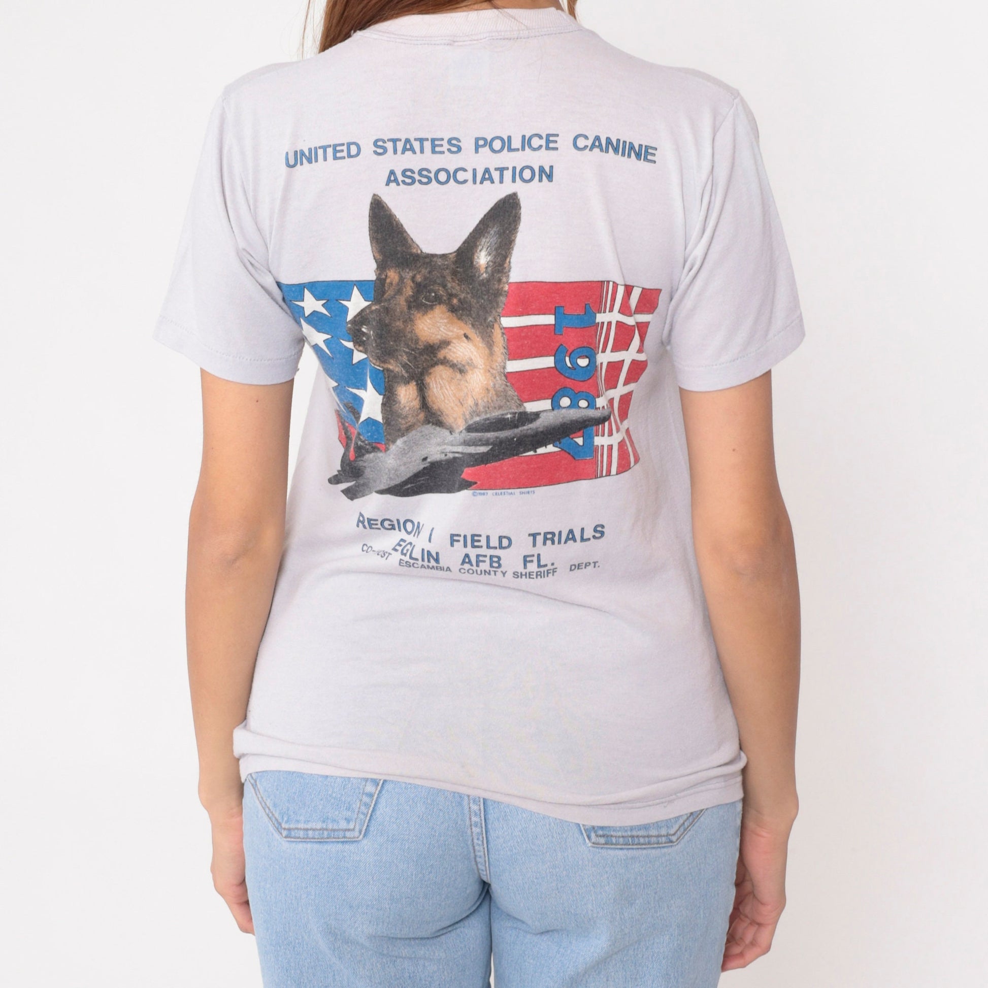 1987 Police Canine Association Graphic T-Shirt Grey Single Stitch Small