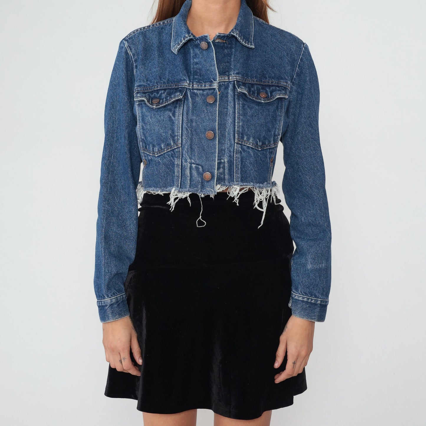 90s Rustler Cropped Denim Jacket Blue Raw Hem Small