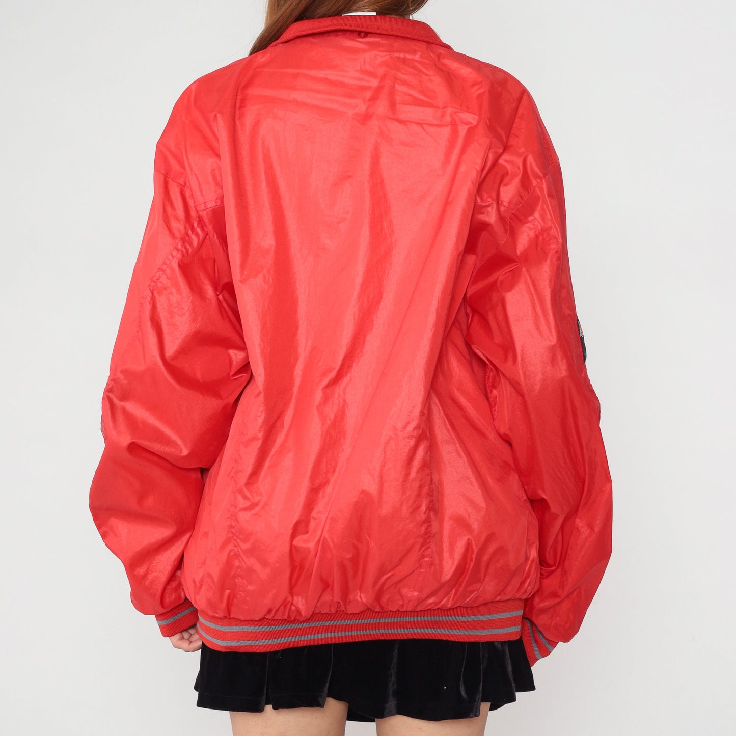 90s Sourico Bomber Jacket Red American Flag Olympics Spirit Zip Windbreaker XXL