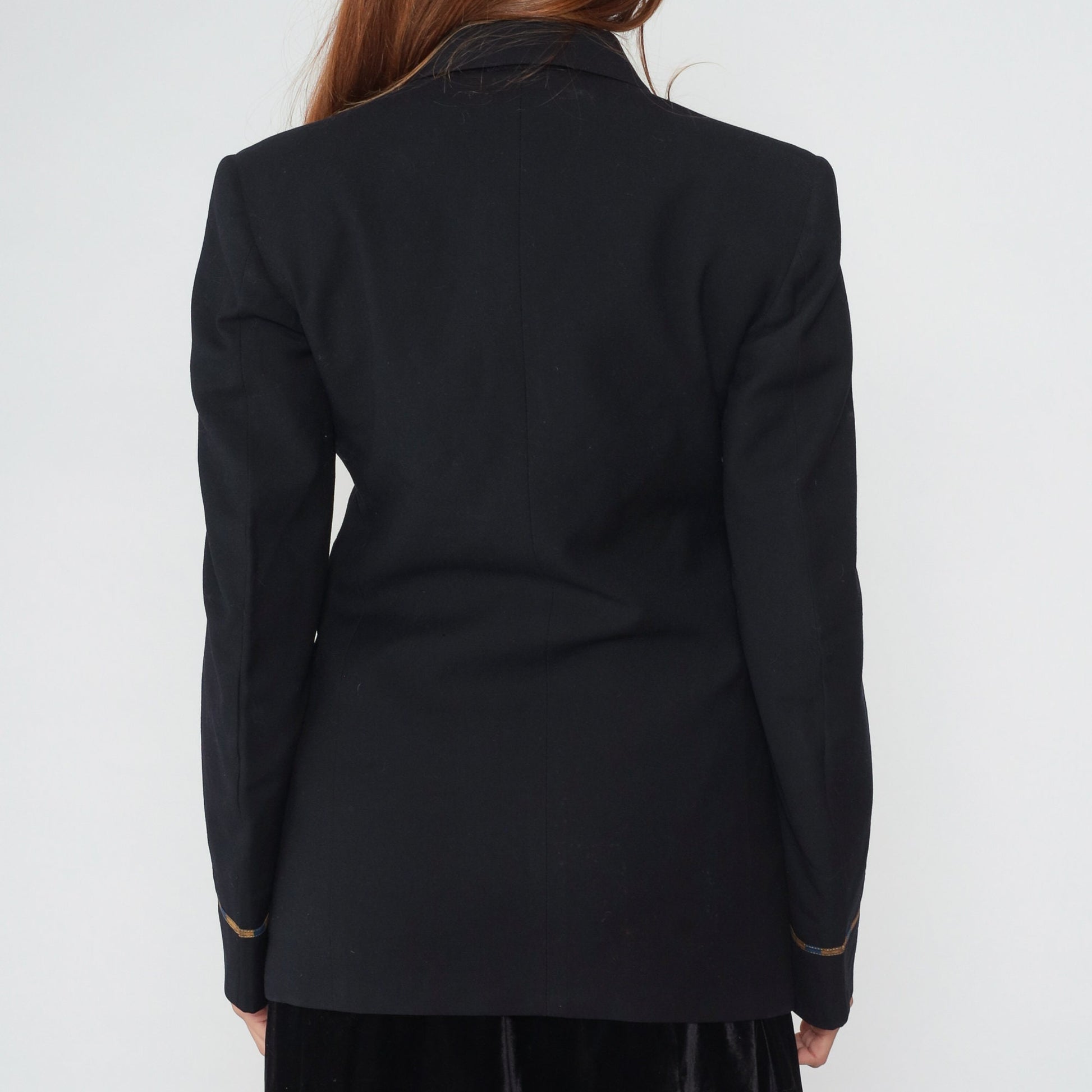 80s Wender and Goldstein Black Wool Double Breasted Blazer Gold Nautical Buttons Small S