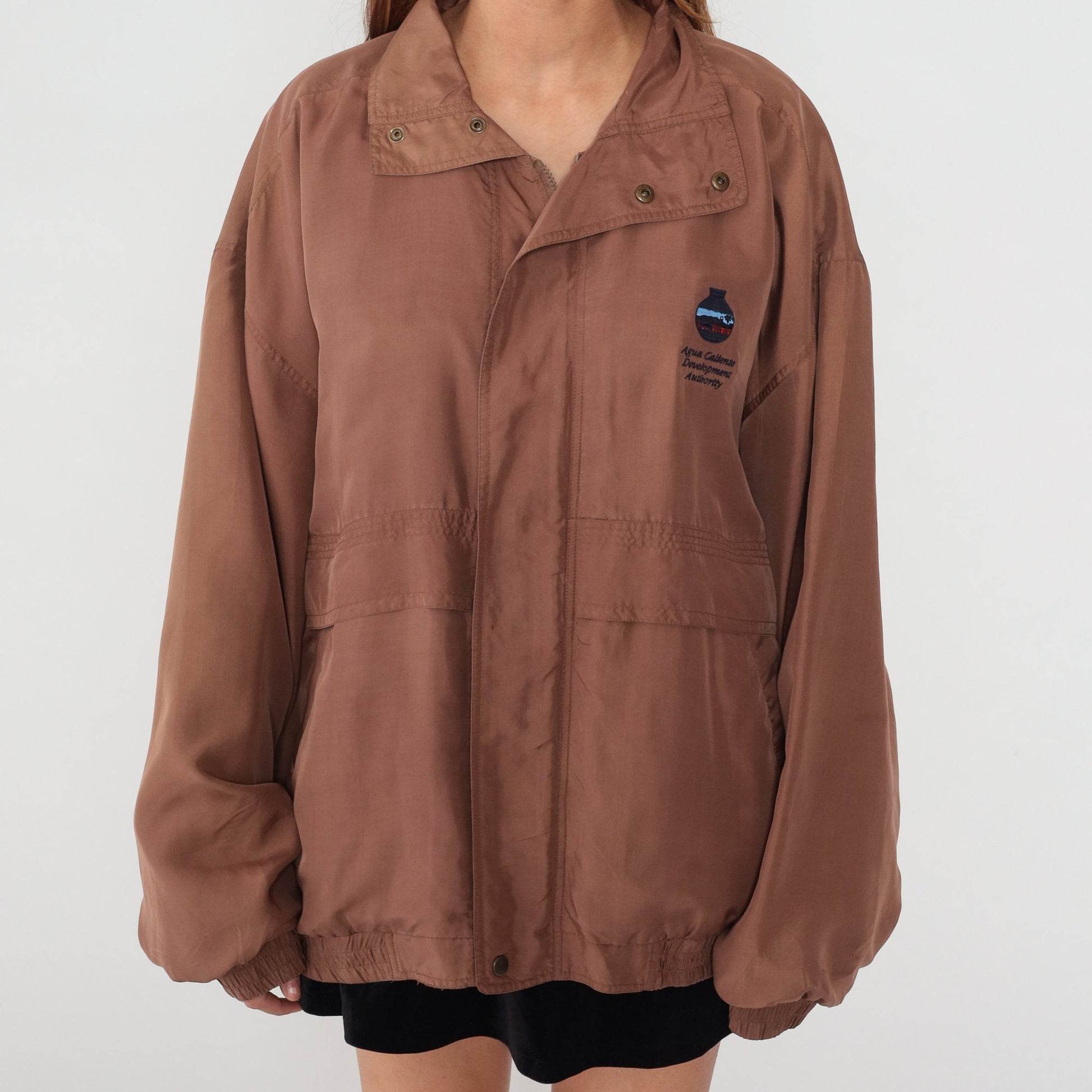 90s Agua Caliente Development Authority Silk Windbreaker Brown Large