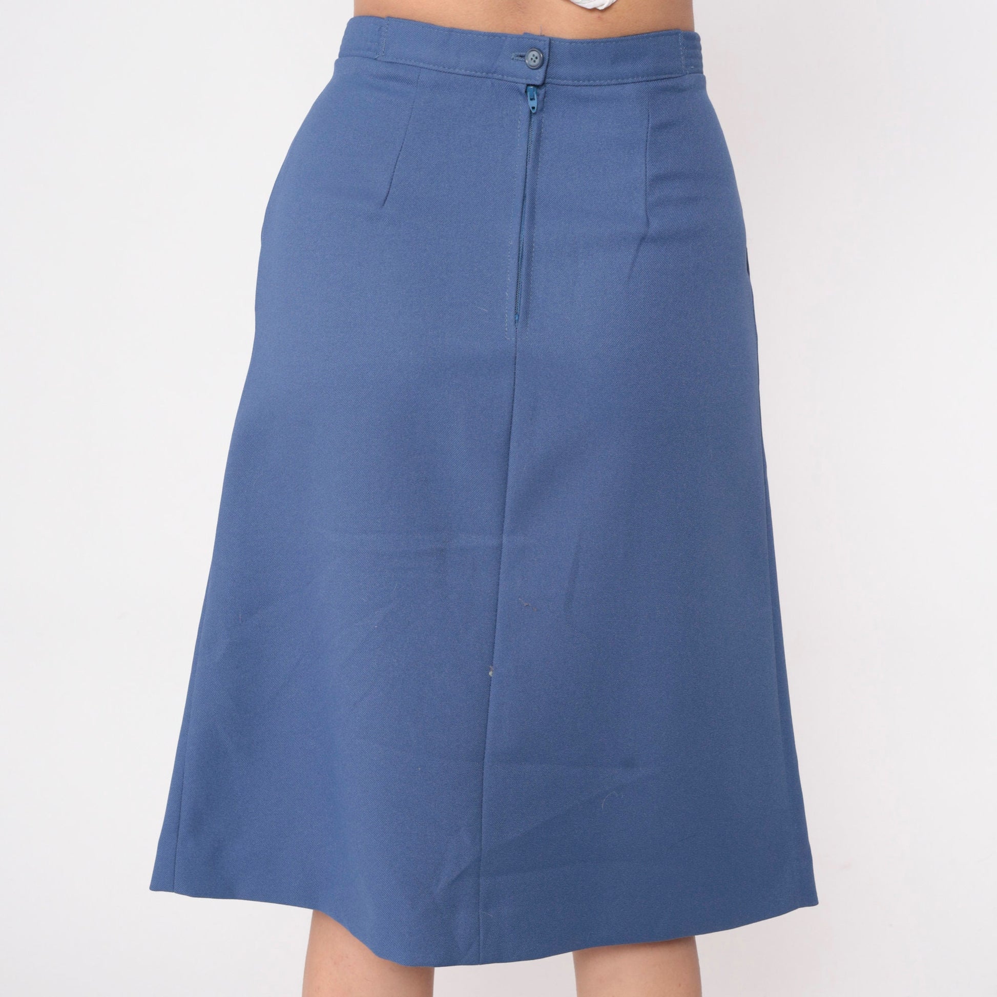 70s Dark Periwinkle Midi Skirt High Waisted Pleated A-Line Small