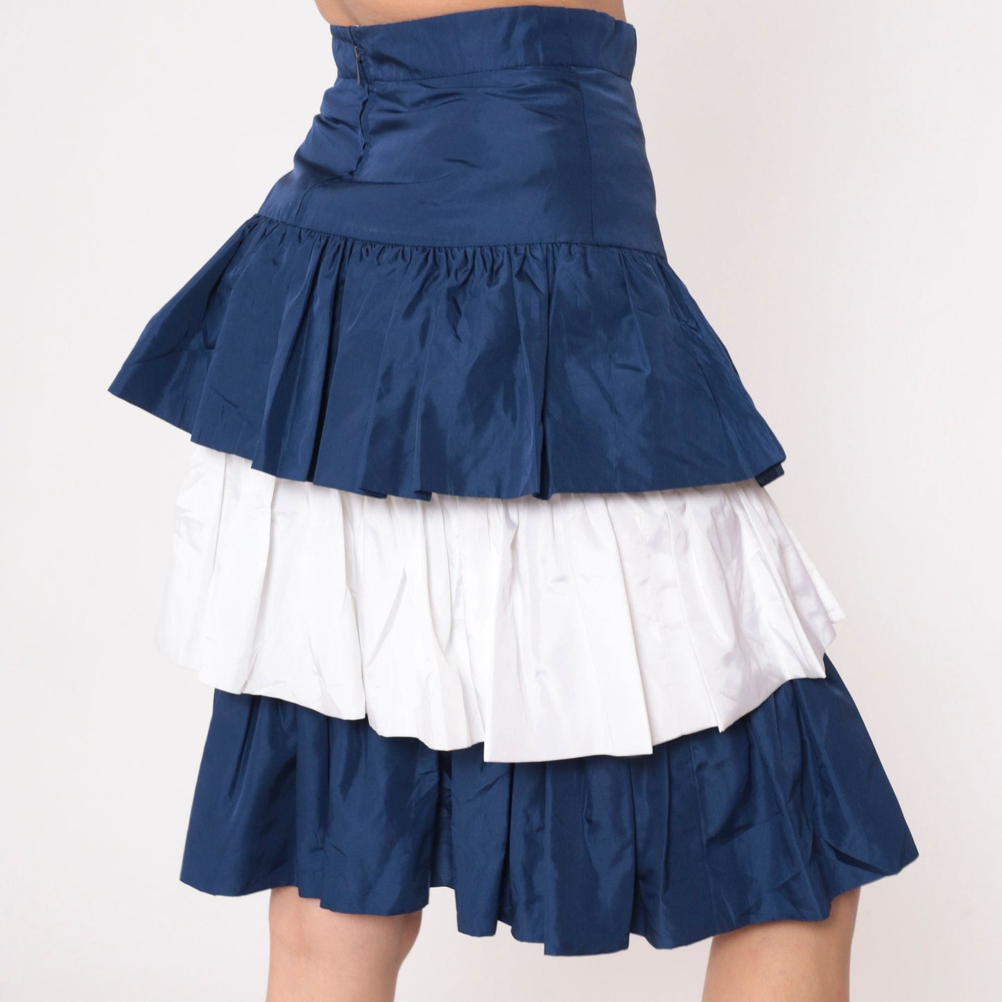 90s Tiered Midi Skirt Dark Blue White Color Block High Waist Small