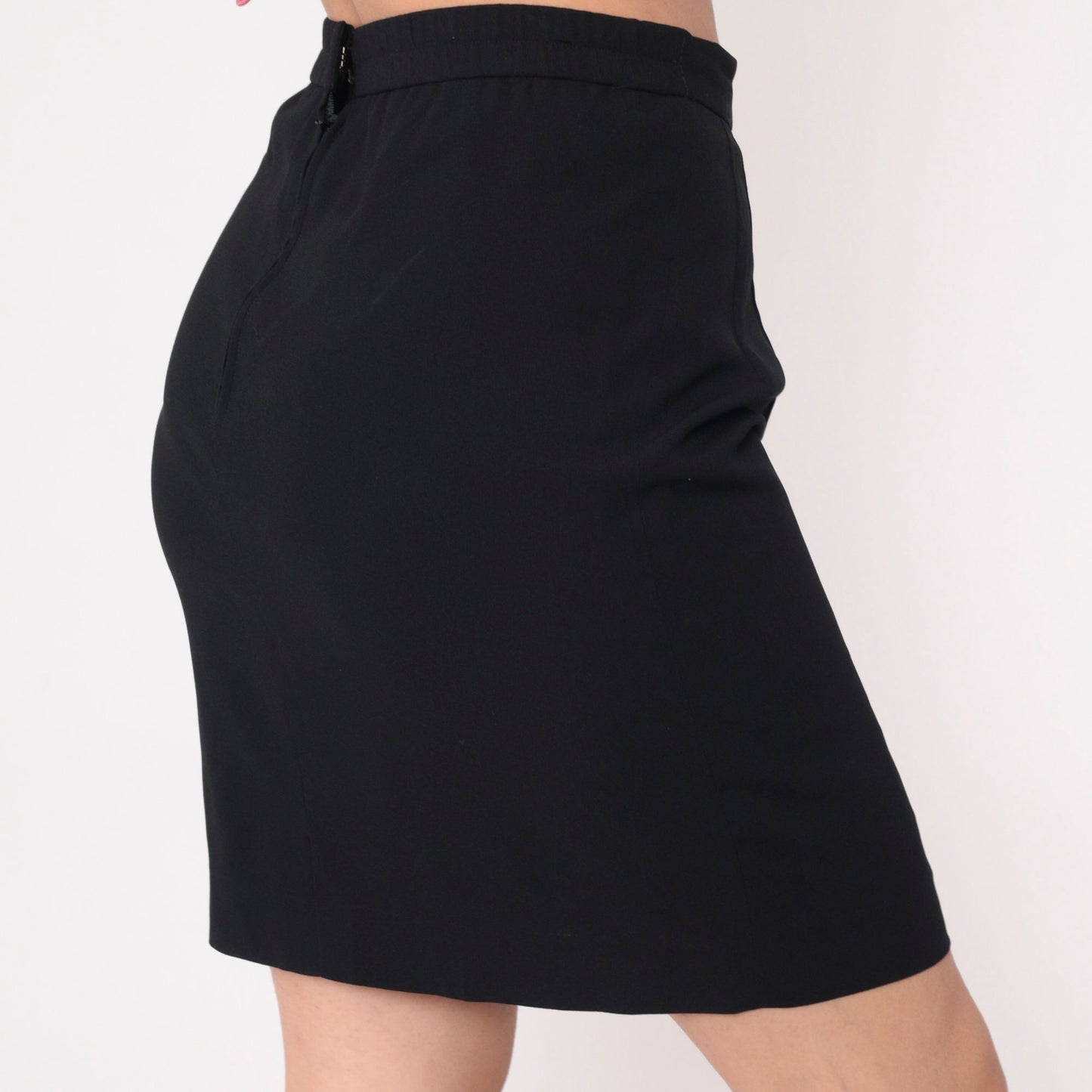 90s Black Mini Pencil Skirt High Waist Straight Cut Medium 8