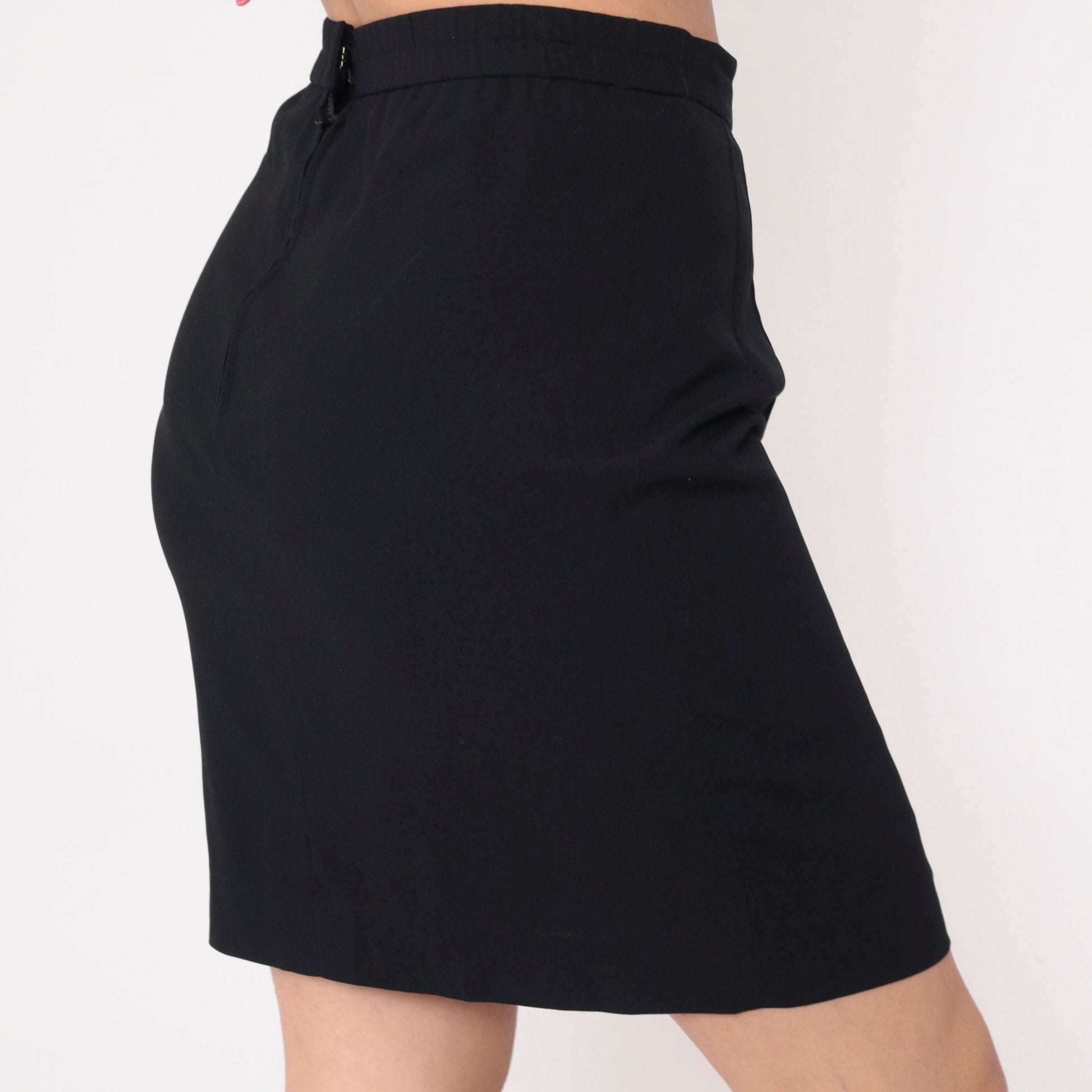 90s Black Mini Pencil Skirt High Waist Straight Cut Medium 8