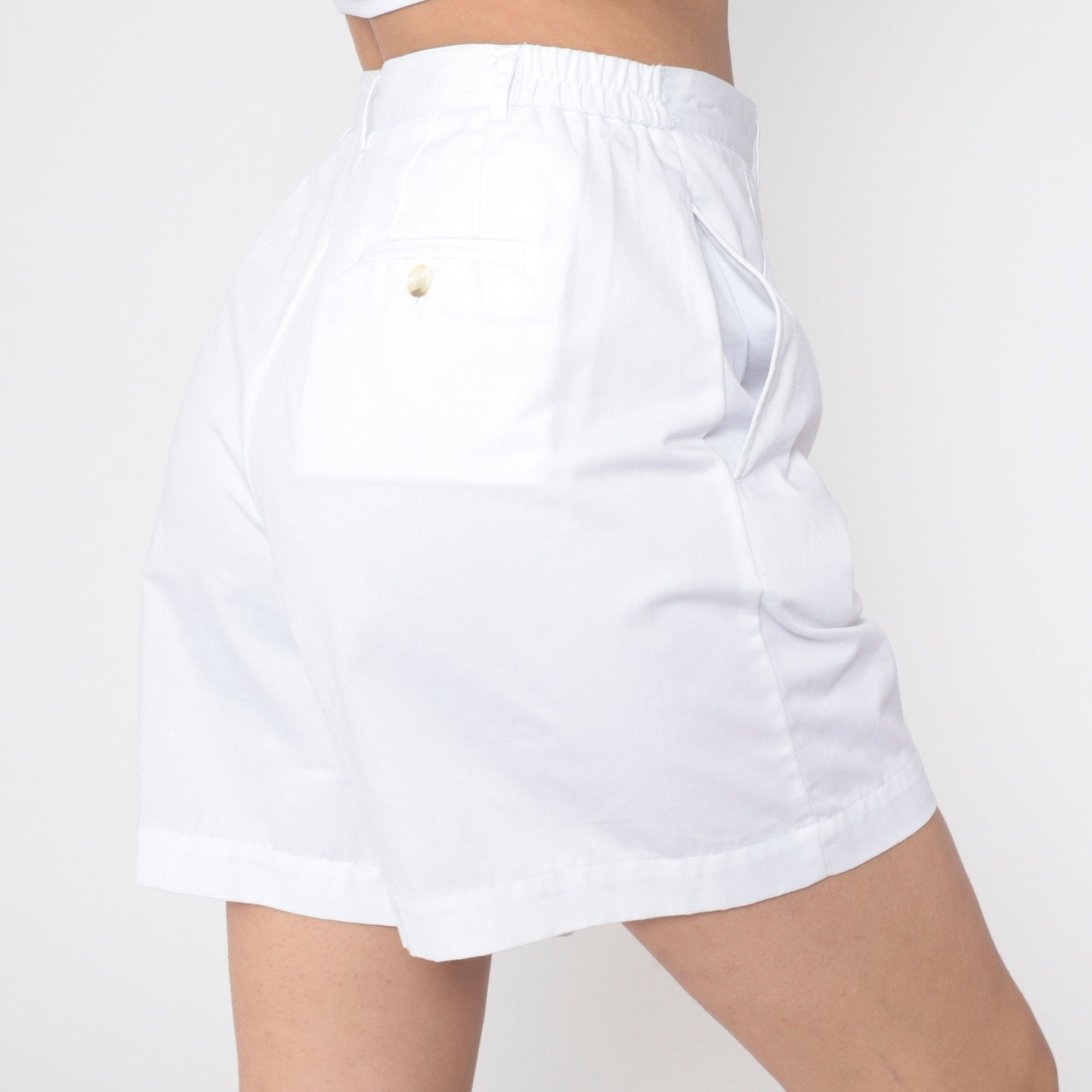 90s White Pleated High-Waist Shorts Cotton Blend Preppy Medium 8