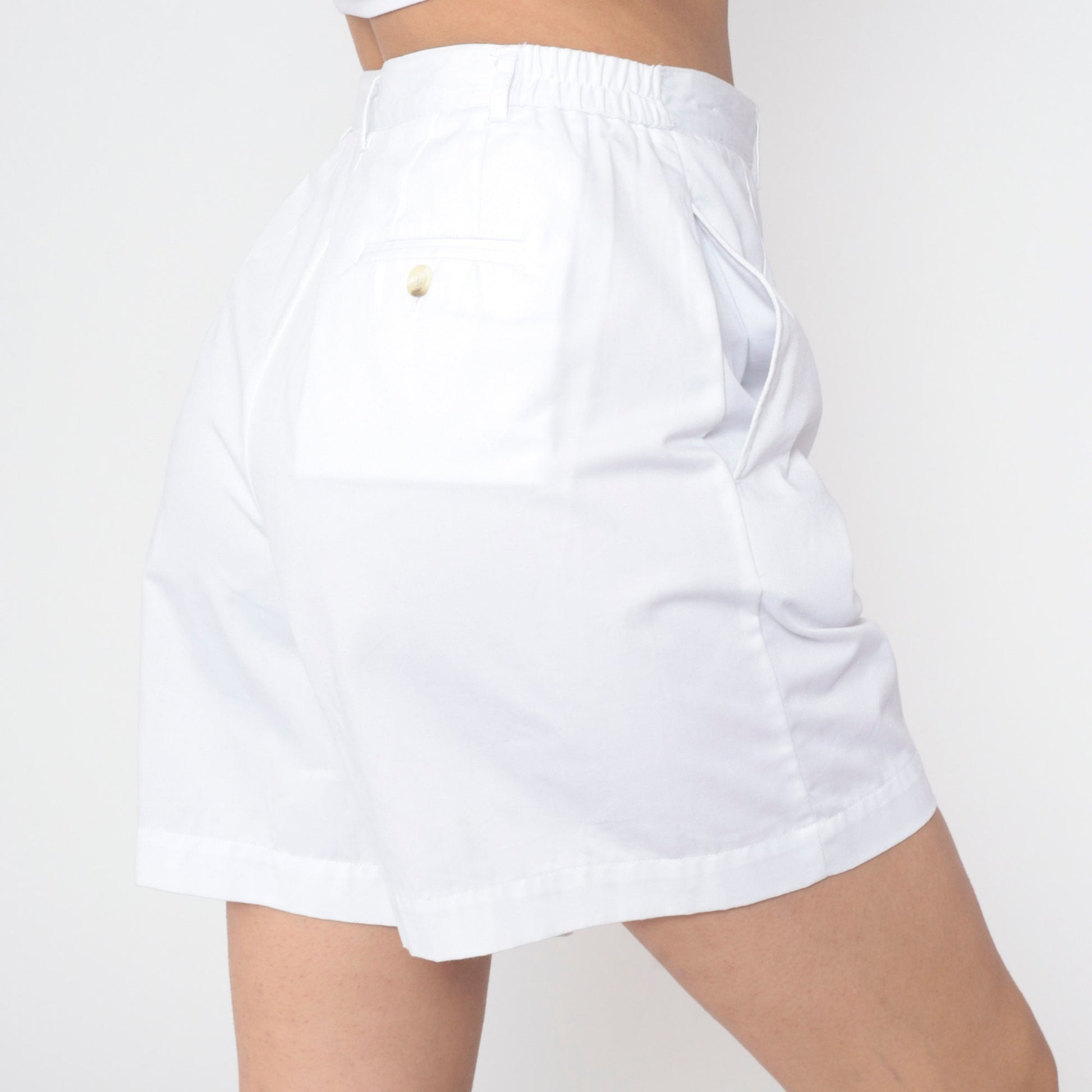 90s White Pleated High-Waist Shorts Cotton Blend Preppy Medium 8
