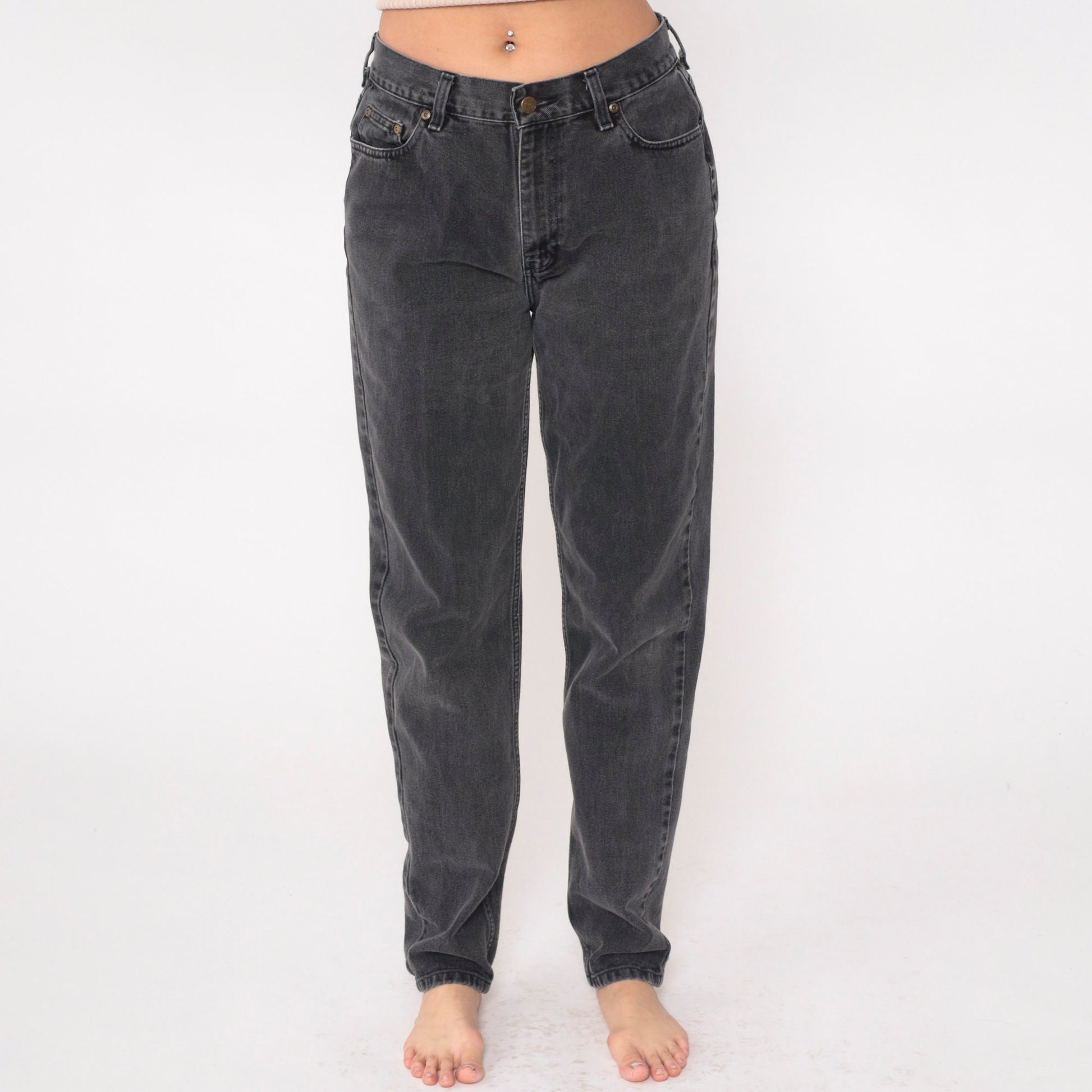 90s Liz Claiborne Faded Black Mom Jeans Tapered Mid Rise Denim Long Medium