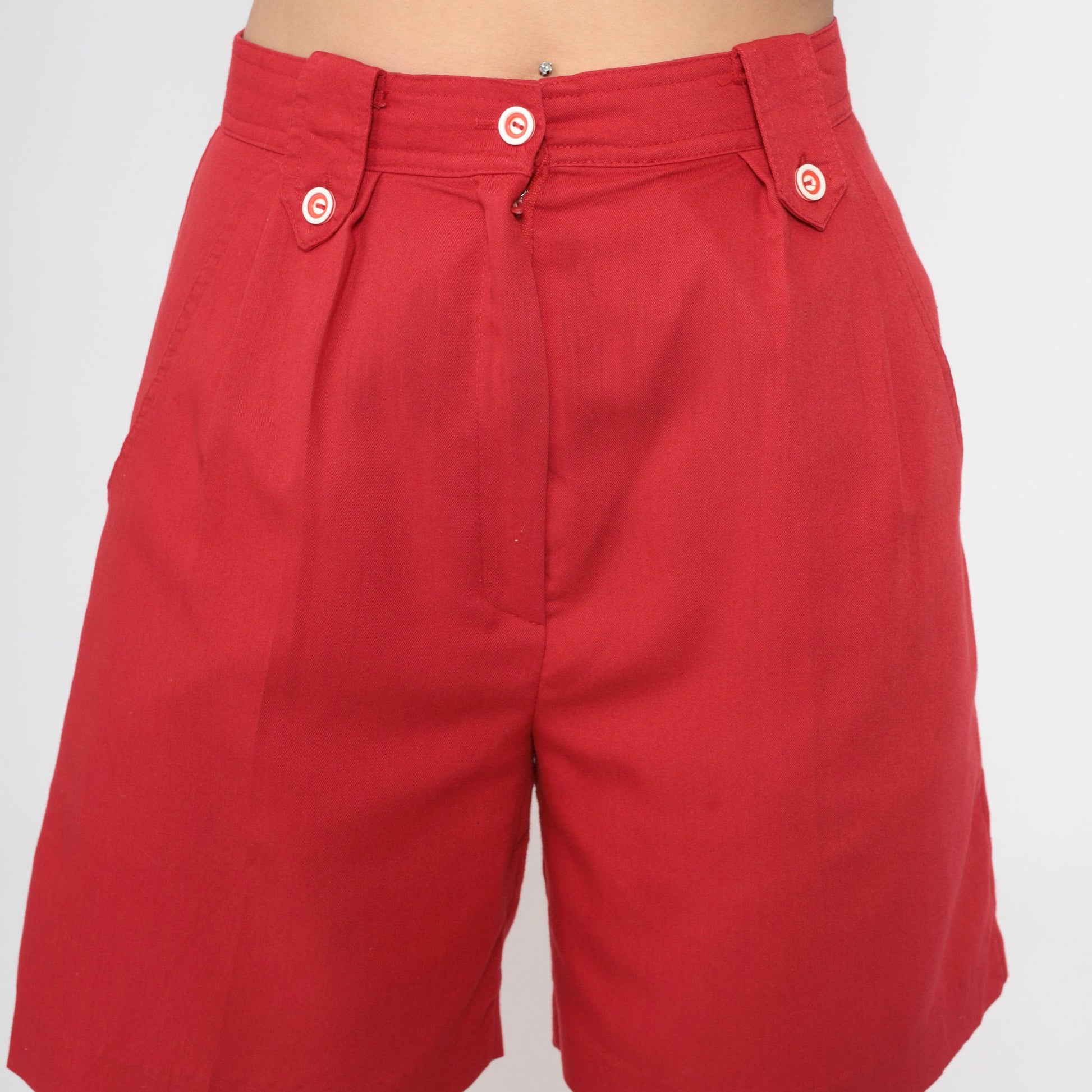 90s Red Pleated High-Waist Trouser Shorts Small 4