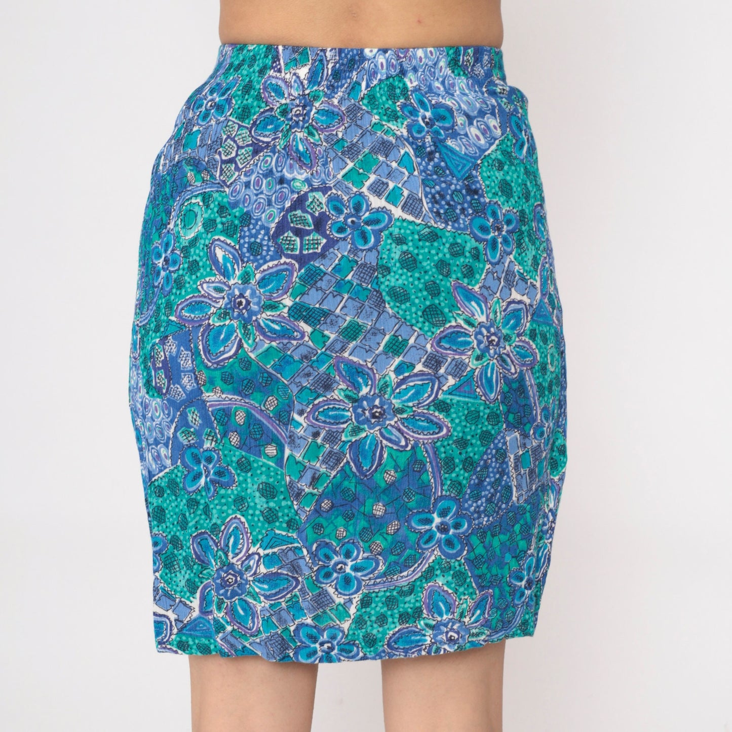 90s Floral Mini Skirt High Waist Faux Wrap Panel Rayon Small