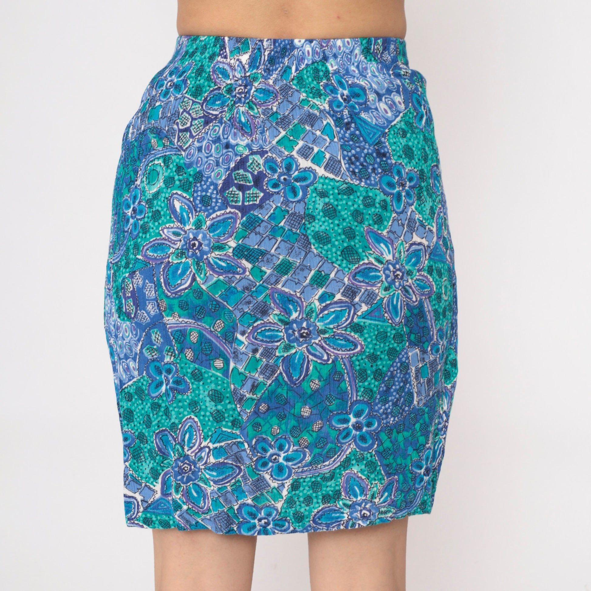 90s Floral Mini Skirt High Waist Faux Wrap Panel Rayon Small