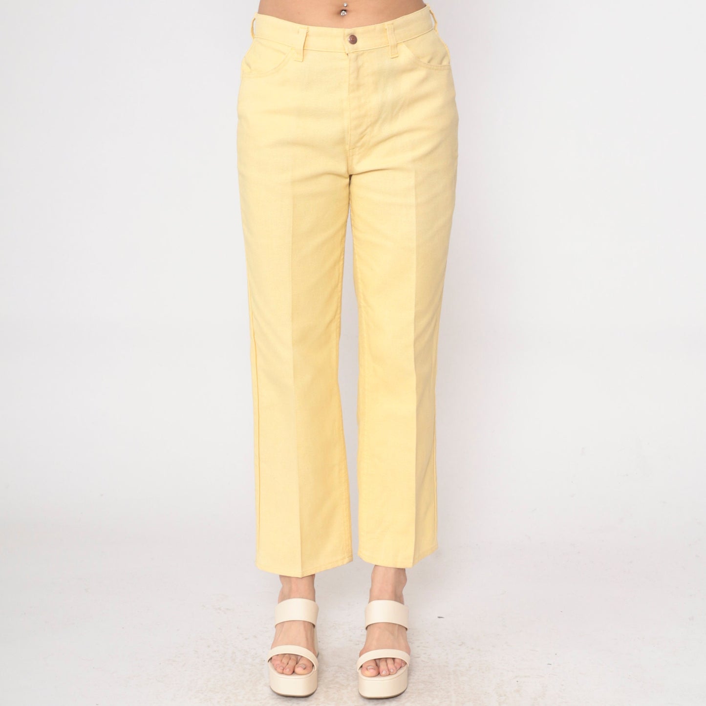 80s Levi's High Waist Straight Leg Trousers Light Yellow Medium 8