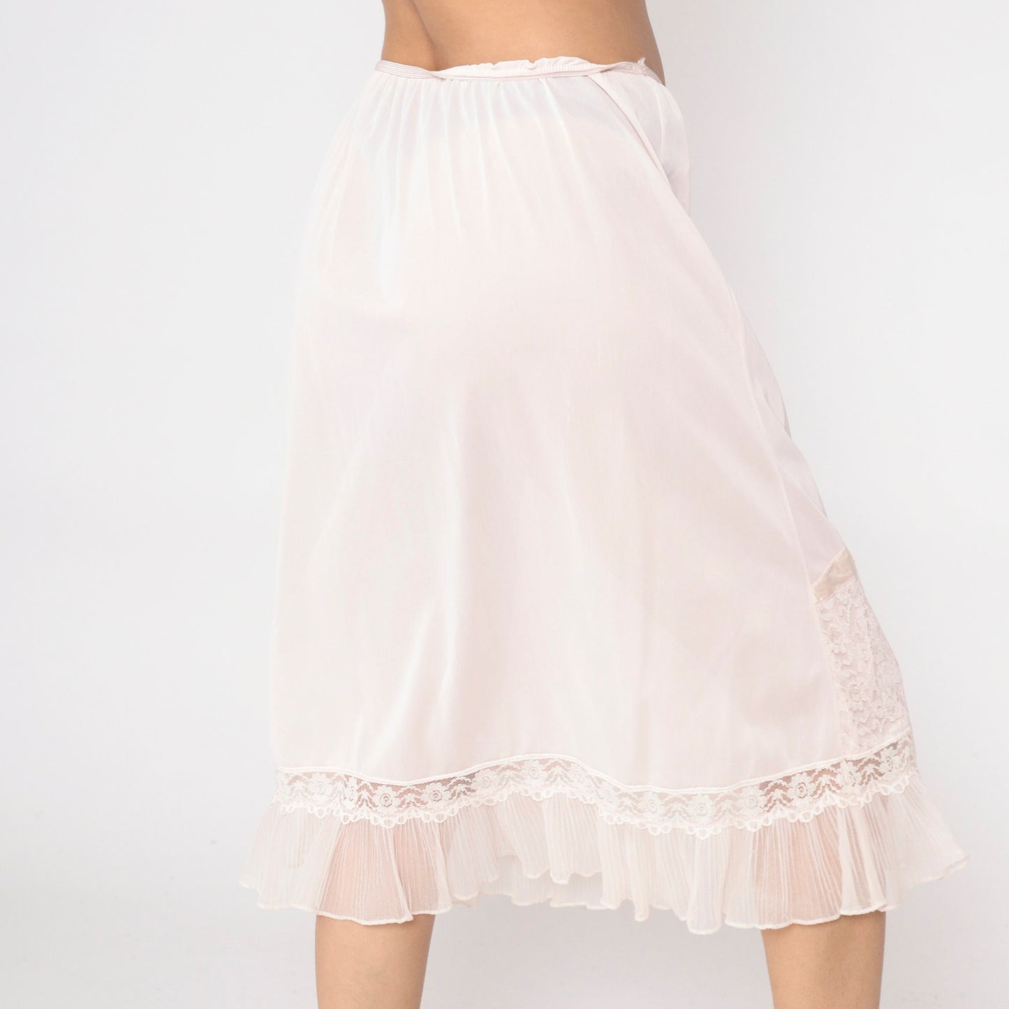 70s Lane Bryant Baby Pink Nylon Slip Skirt Lace Floral Applique Medium Large