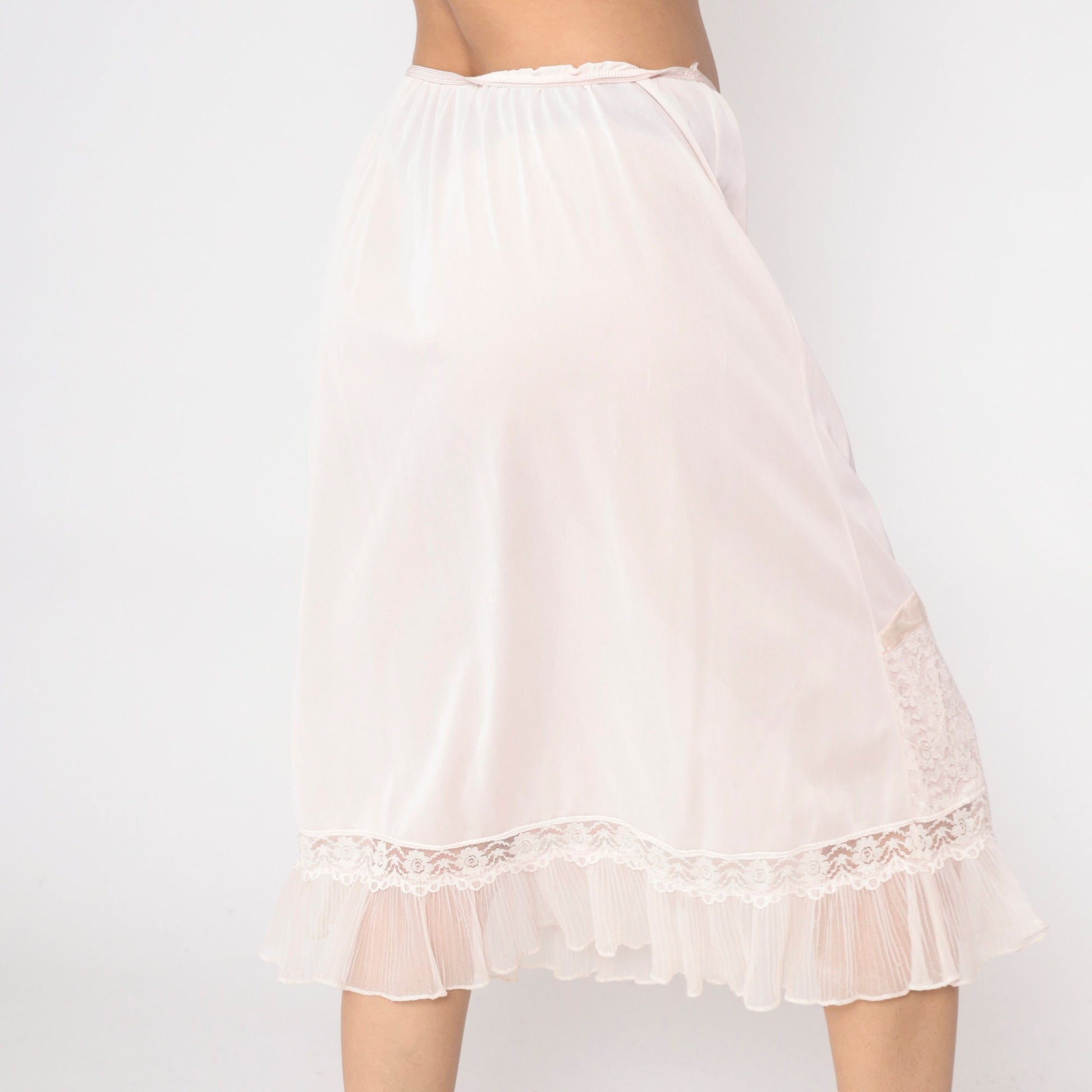 70s Lane Bryant Baby Pink Nylon Slip Skirt Lace Floral Applique Medium Large