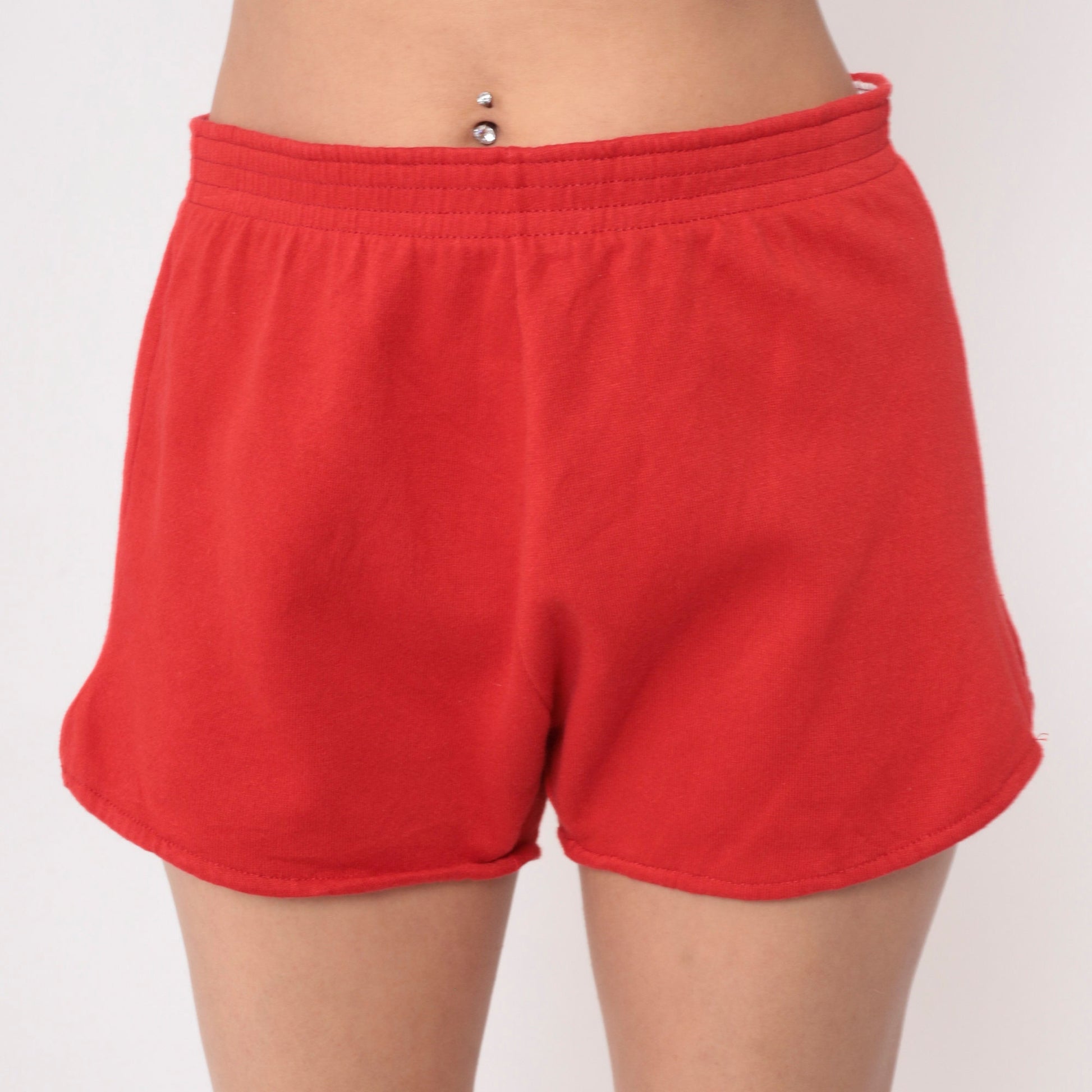 80s Red Gym Shorts High Waist Elastic Athletic Shorts Medium