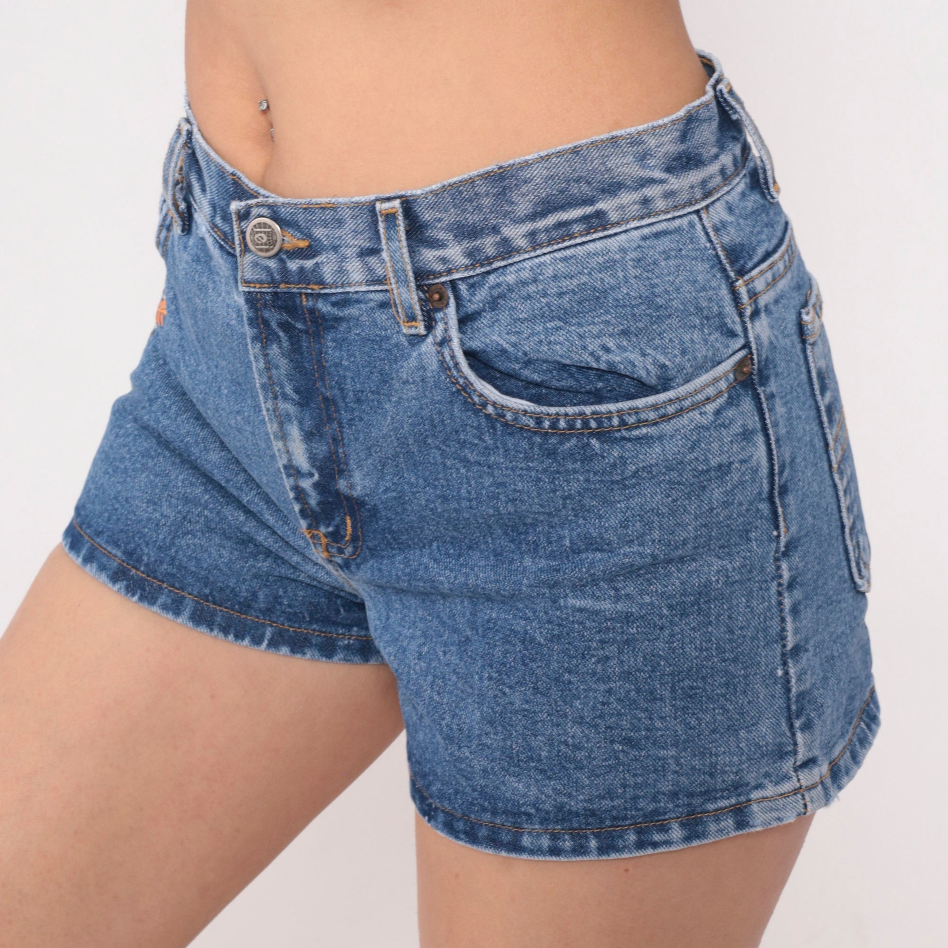 00s LEI Floral Embroidered Denim Shorts Blue Mid Rise Small S