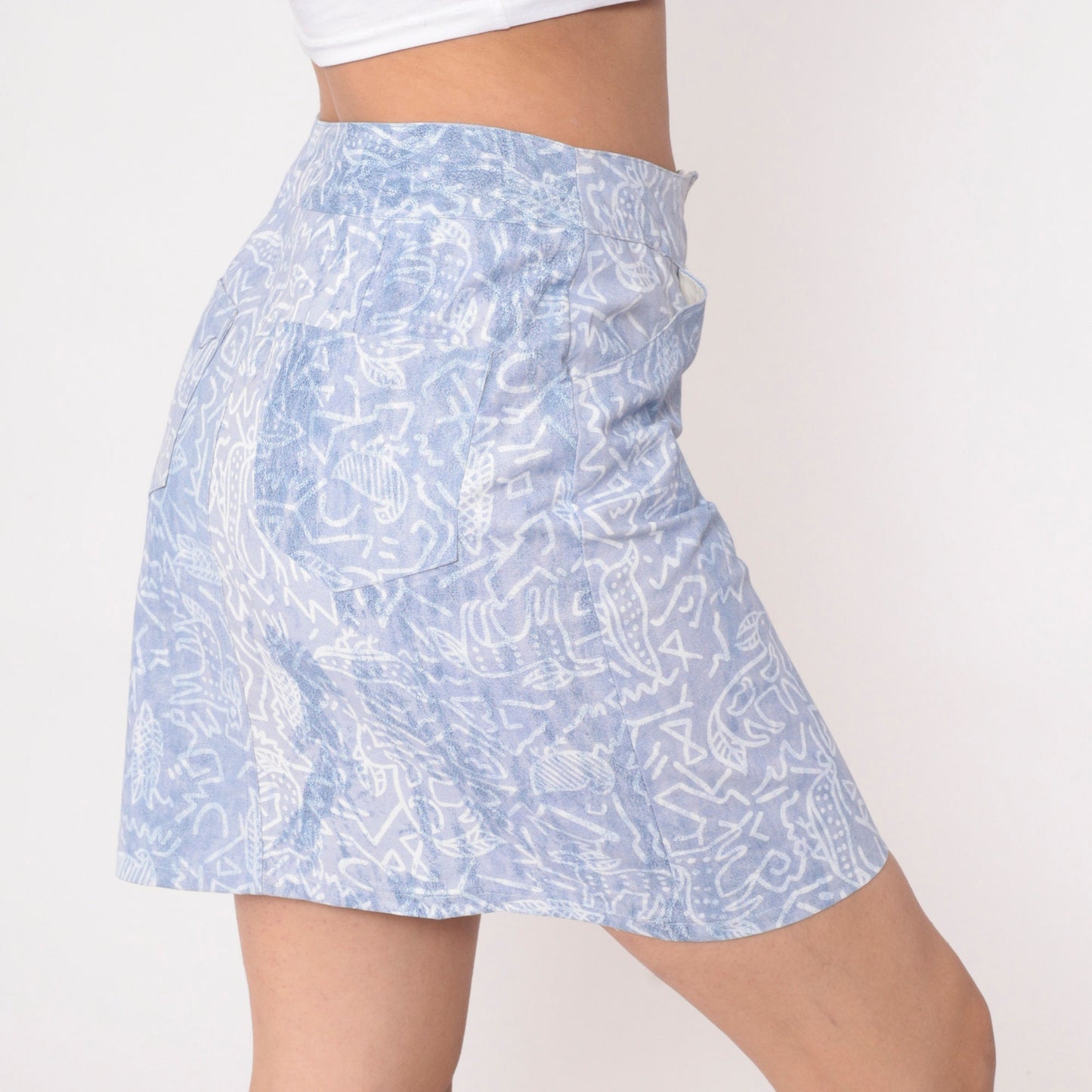 90s Petroglyph Animal Print Mini Skirt Blue High Waisted Medium