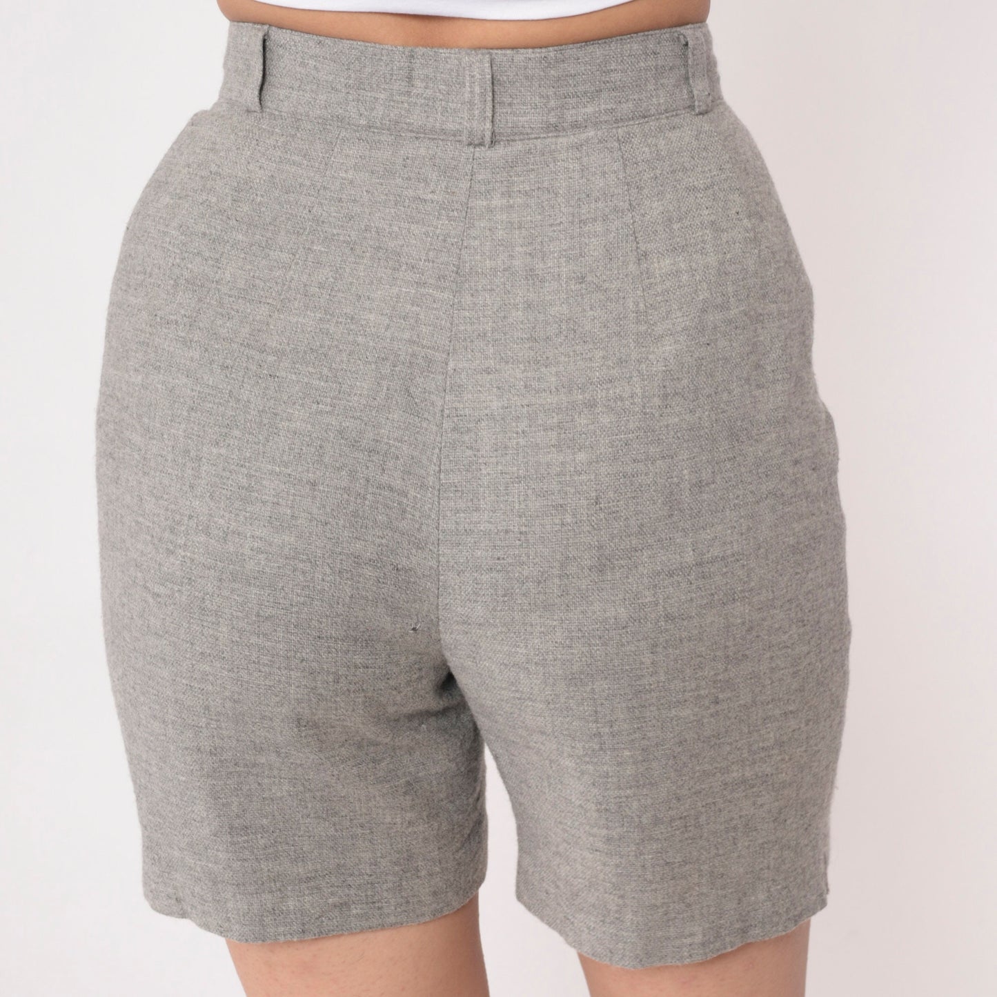 80s Heathered Grey Wool High-Waisted Shorts Welt Pockets Small 4