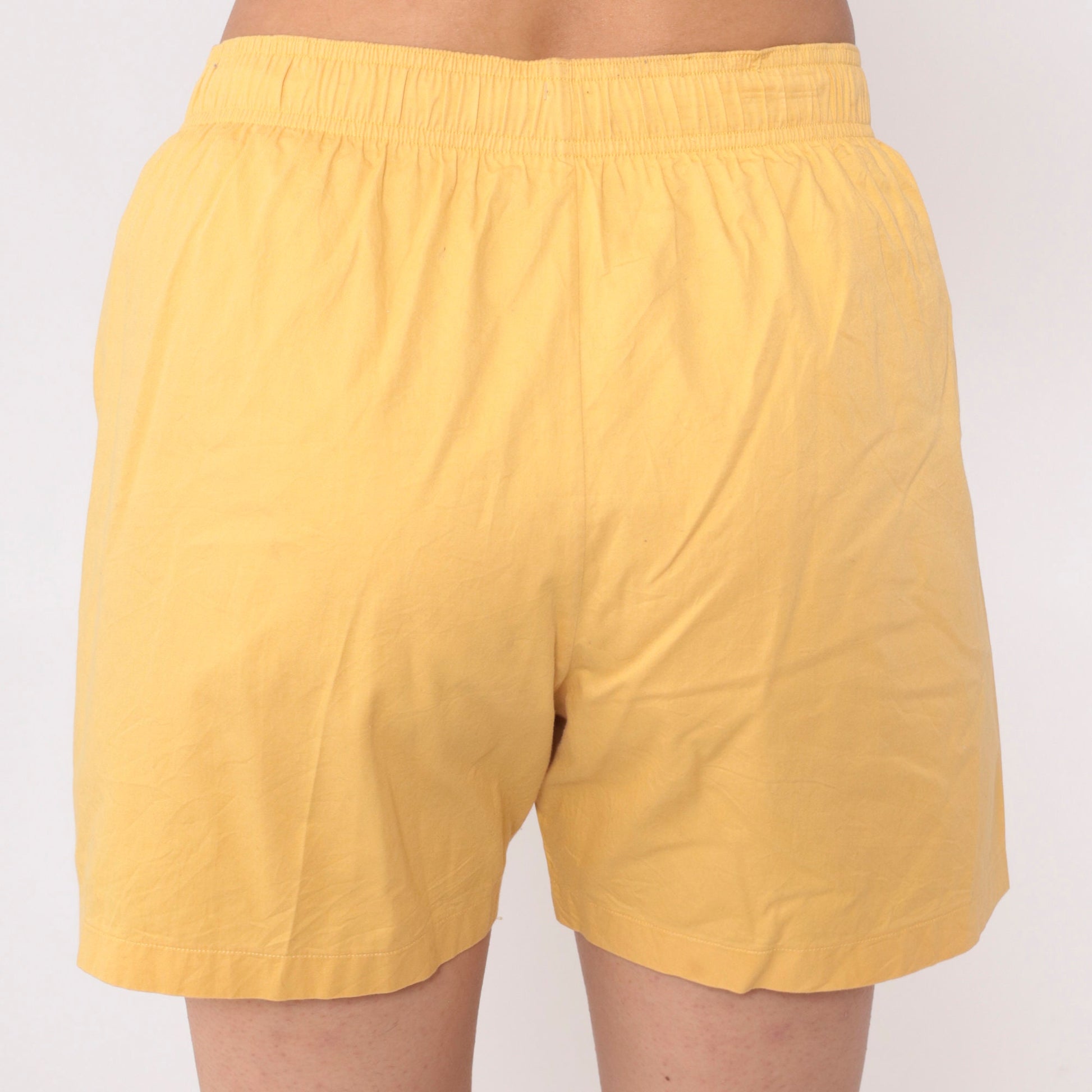90s Yellow Cotton Swim Shorts Elastic Waist Vintage Small Medium