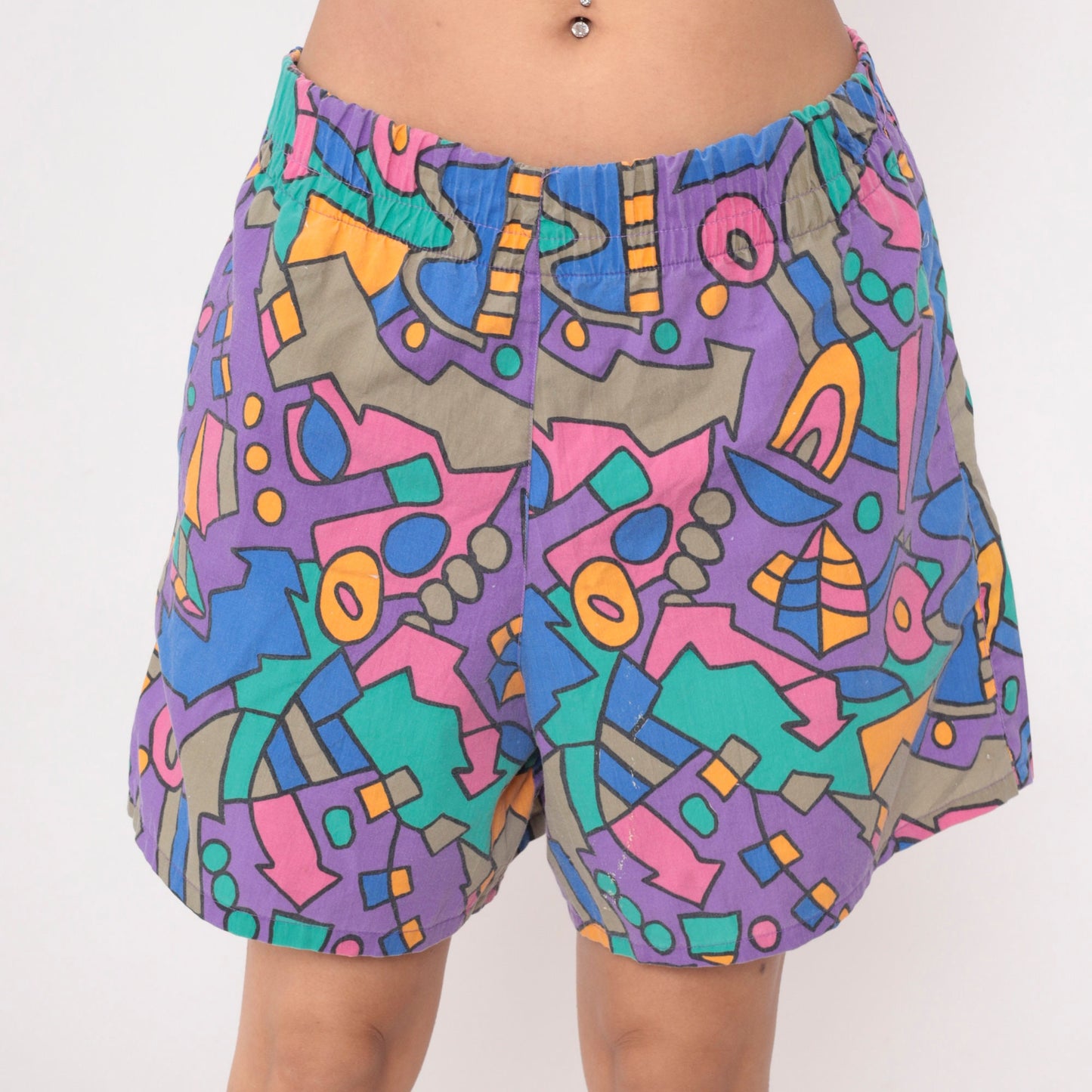 90s Babilonia Geometric Shorts Purple Blue Abstract Baggy High Waist Small
