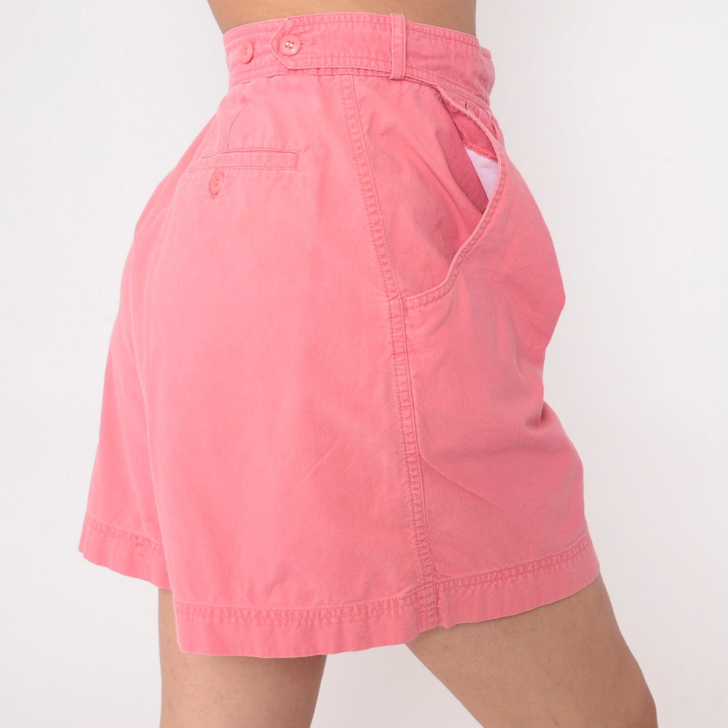 90s Pink Cotton Pleated Shorts High Waist Adjustable Medium