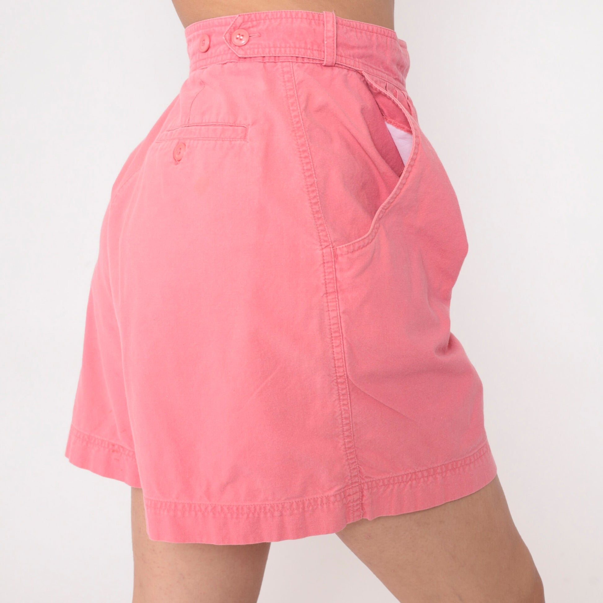 90s Pink Cotton Pleated Shorts High Waist Adjustable Medium